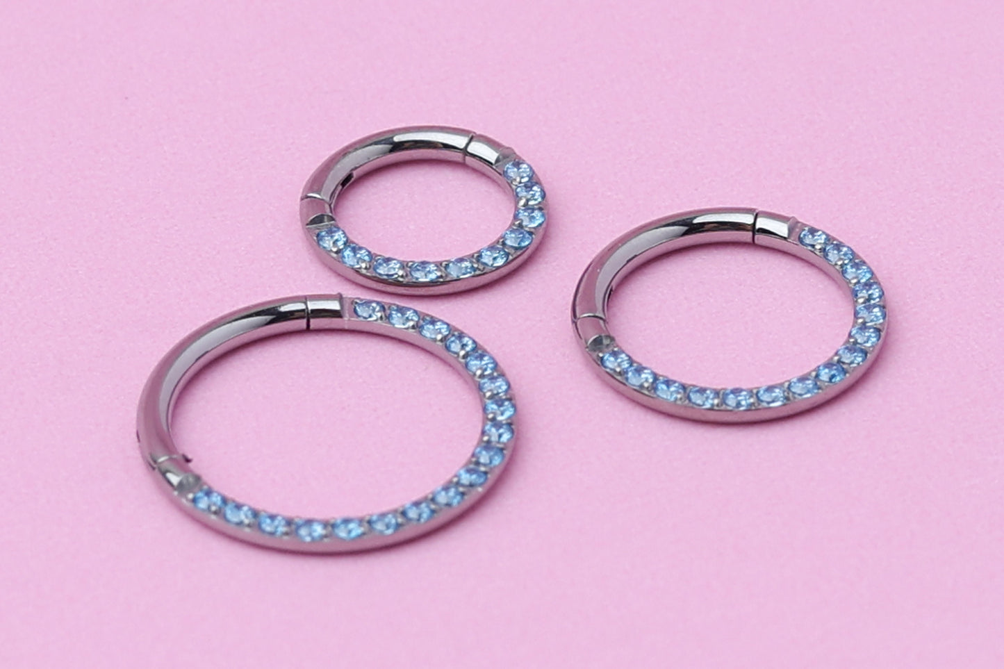 Titanium Jewelled Septum or Daith Ring with Blue Cubic Zirconia Gems - Hoop Clicker, 16G 1.2mm Hinged Segment Sleeper Earrings - ASTM F136