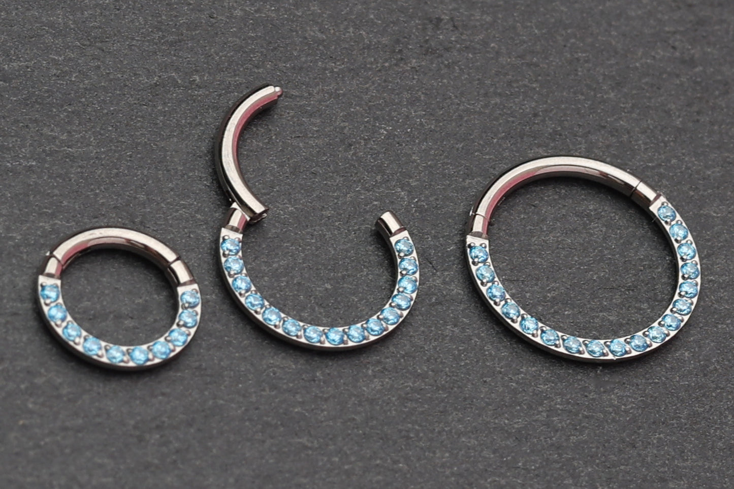 Titanium Jewelled Septum or Daith Ring with Blue Cubic Zirconia Gems - Hoop Clicker, 16G 1.2mm Hinged Segment Sleeper Earrings - ASTM F136