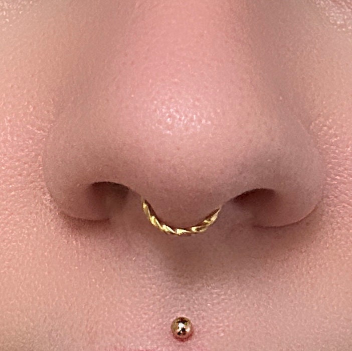 Gold Minimal Twisted Septum Ring, 14K Gold Plated Septum Jewelry, Septum Clicker, Nose Ring, Daith Jewelry, Cartilage Helix Hoop, Conch Hoop