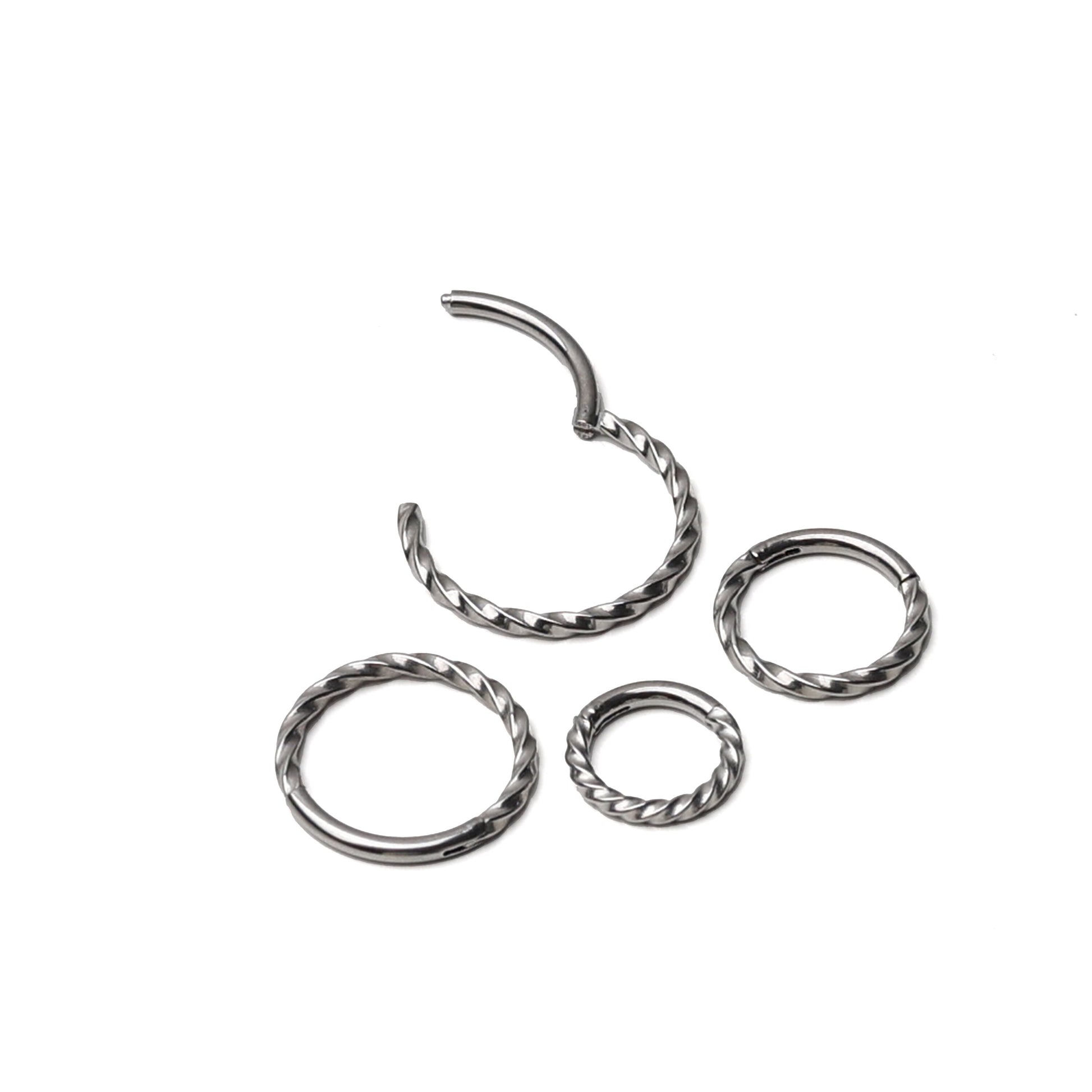 Silver Minimal Twisted Septum Ring Stainless Steel - 8mm, 10mm or 12mm Septum clicker 16 Gauge 1.2mm Hinged Segment clicker