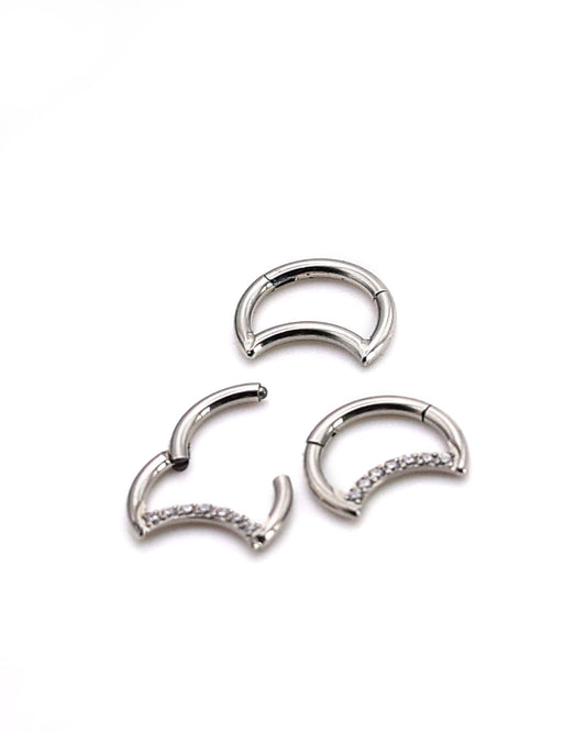 Jewelled G23 Titanium Crescent Moon septum ring 8mm & 10mm - C-shaped septum clicker 16 Gauge 1.2mm Daith hinged Segment Nose - Conch - Ear