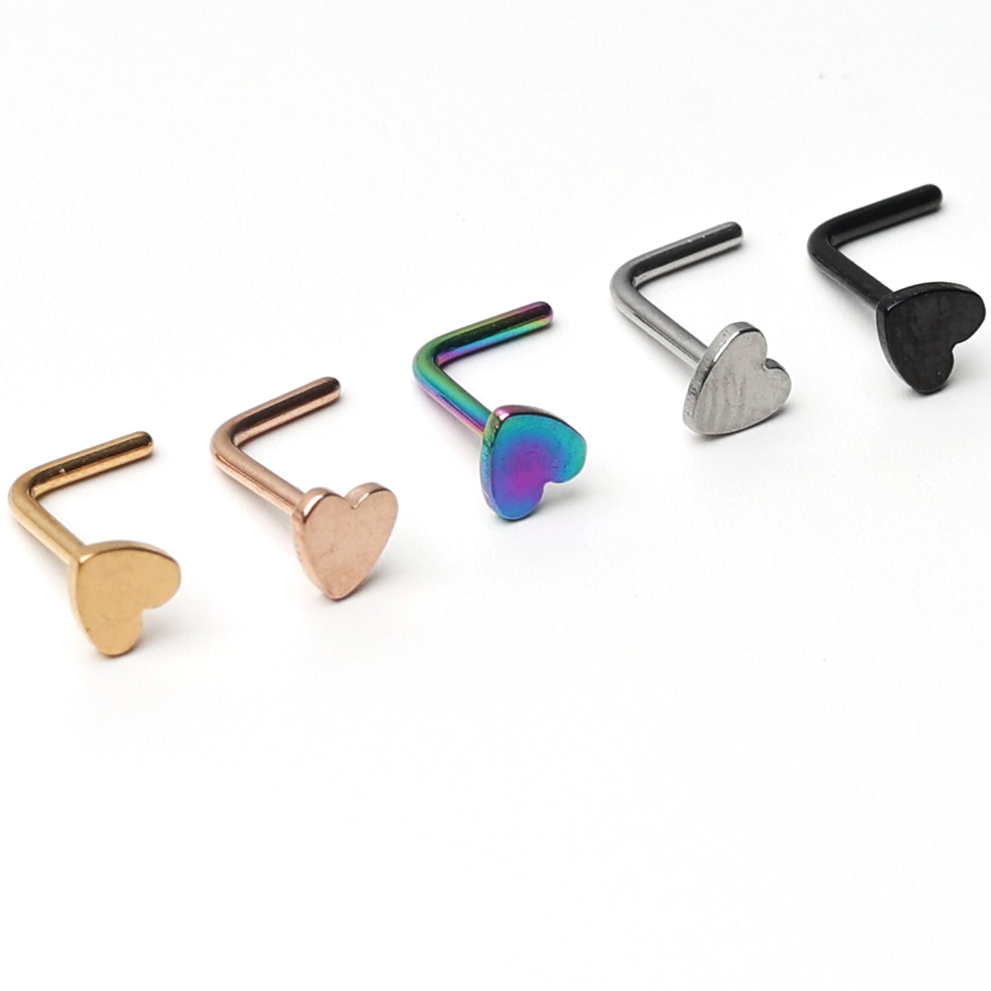 Heart Shaped Nose Stud, Stainless Steel Nose Jewelry, L Shaped Nose Stud, Nostril Jewelry, Nose Piercing