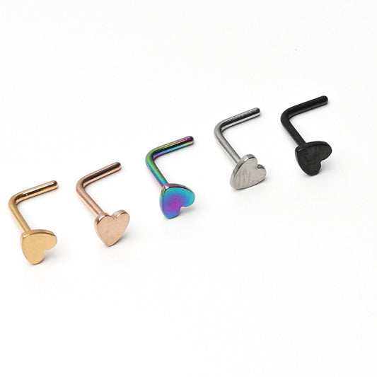 Heart Shaped Nose Stud, Stainless Steel Nose Jewelry, L Shaped Nose Stud, Nostril Jewelry, Nose Piercing