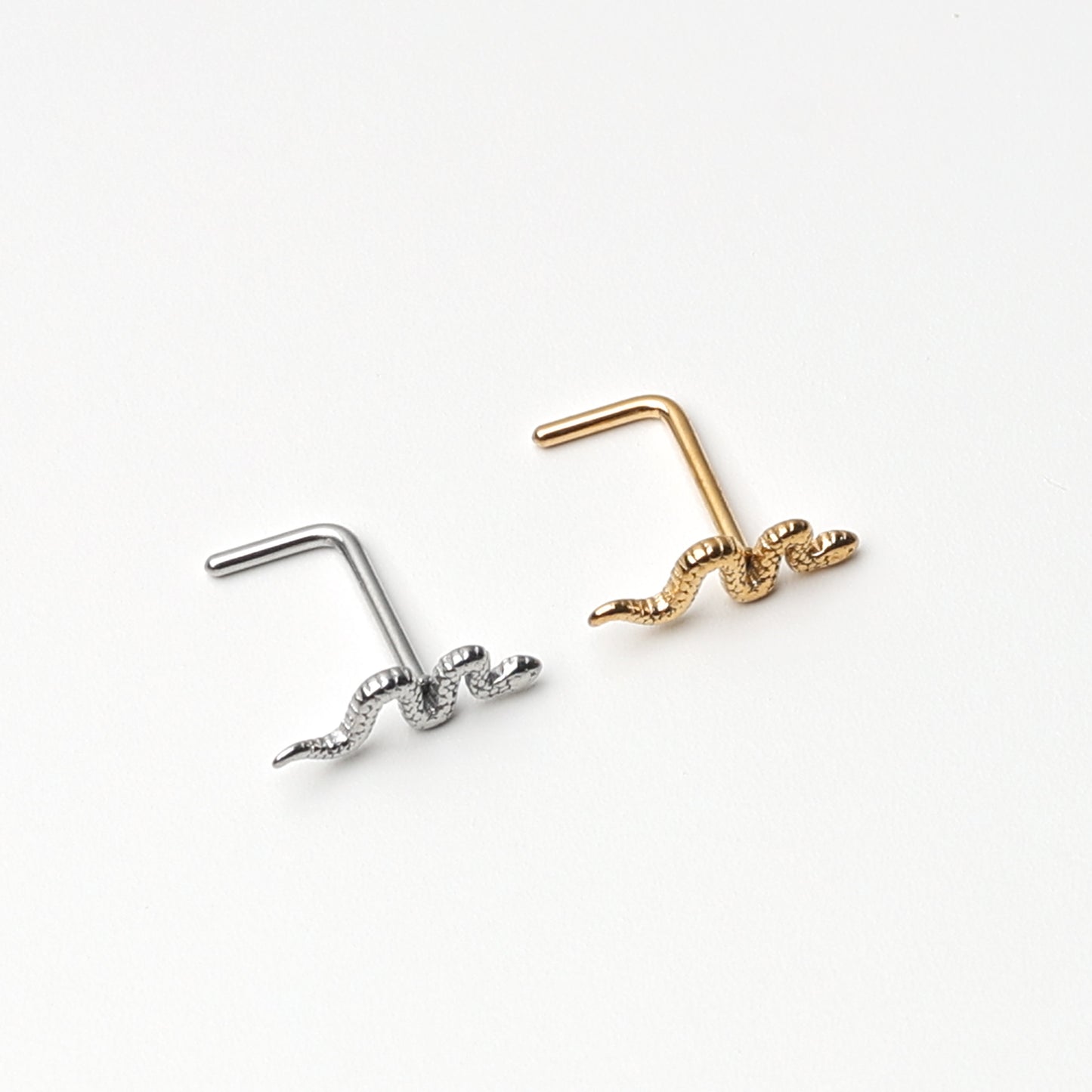 Snake Nose Stud, Stainless Steel L Shaped Nose Stud, For Nose Piercings, Nostril Studs