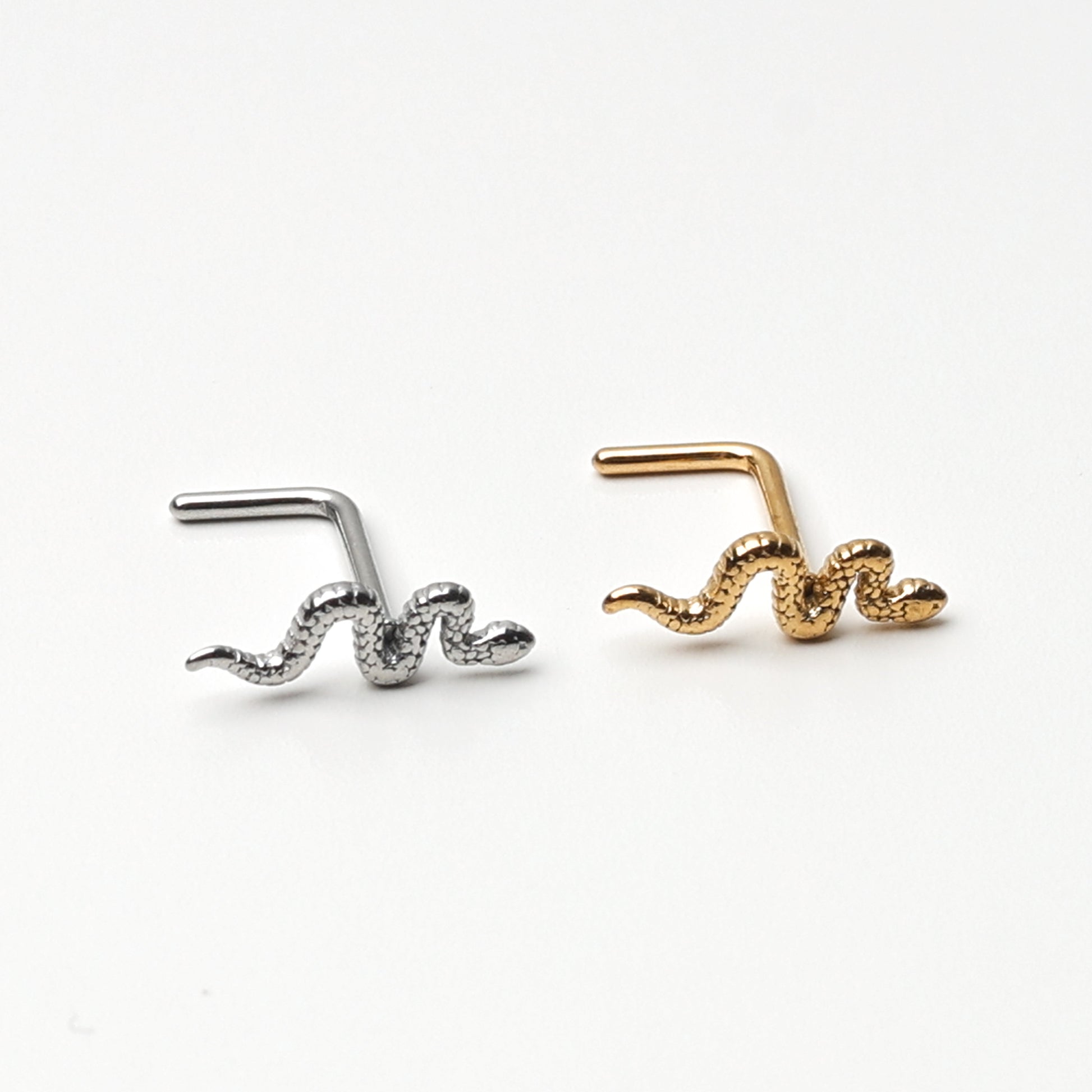 Snake Nose Stud, Stainless Steel L Shaped Nose Stud, For Nose Piercings, Nostril Studs