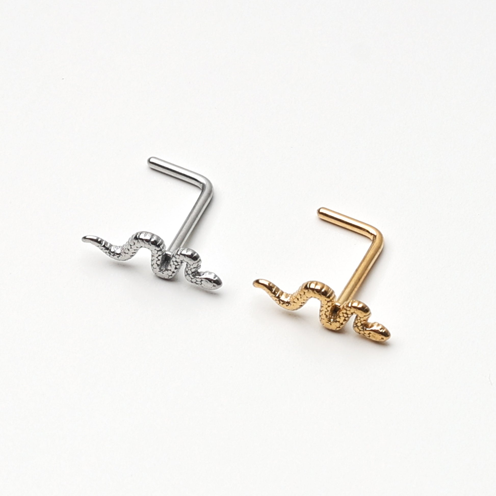 Snake Nose Stud, Stainless Steel L Shaped Nose Stud, For Nose Piercings, Nostril Studs