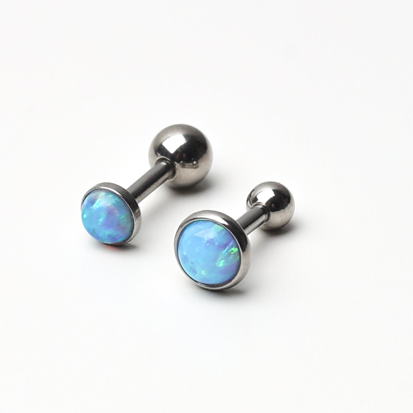 Tiny Blue Opal Screw Back Earrings in Stainless Steel, Small Opal Stud, Blue Opal Screw Back Earrings, Fire Opal