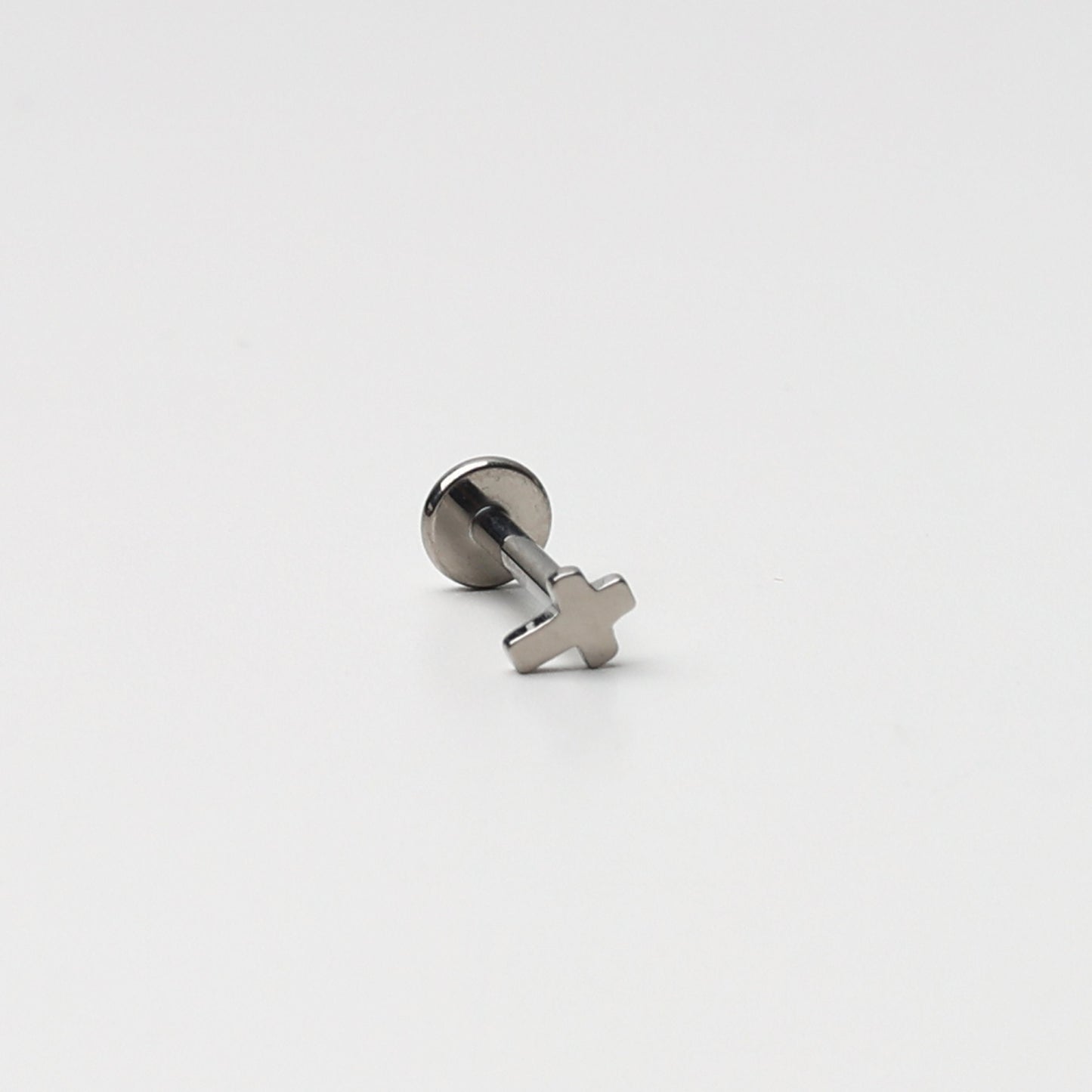 Threadless Tiny Titanium Cross Flatback Earring, Labret Bar, 8mm, Silver Earring, Conch Jewellery.