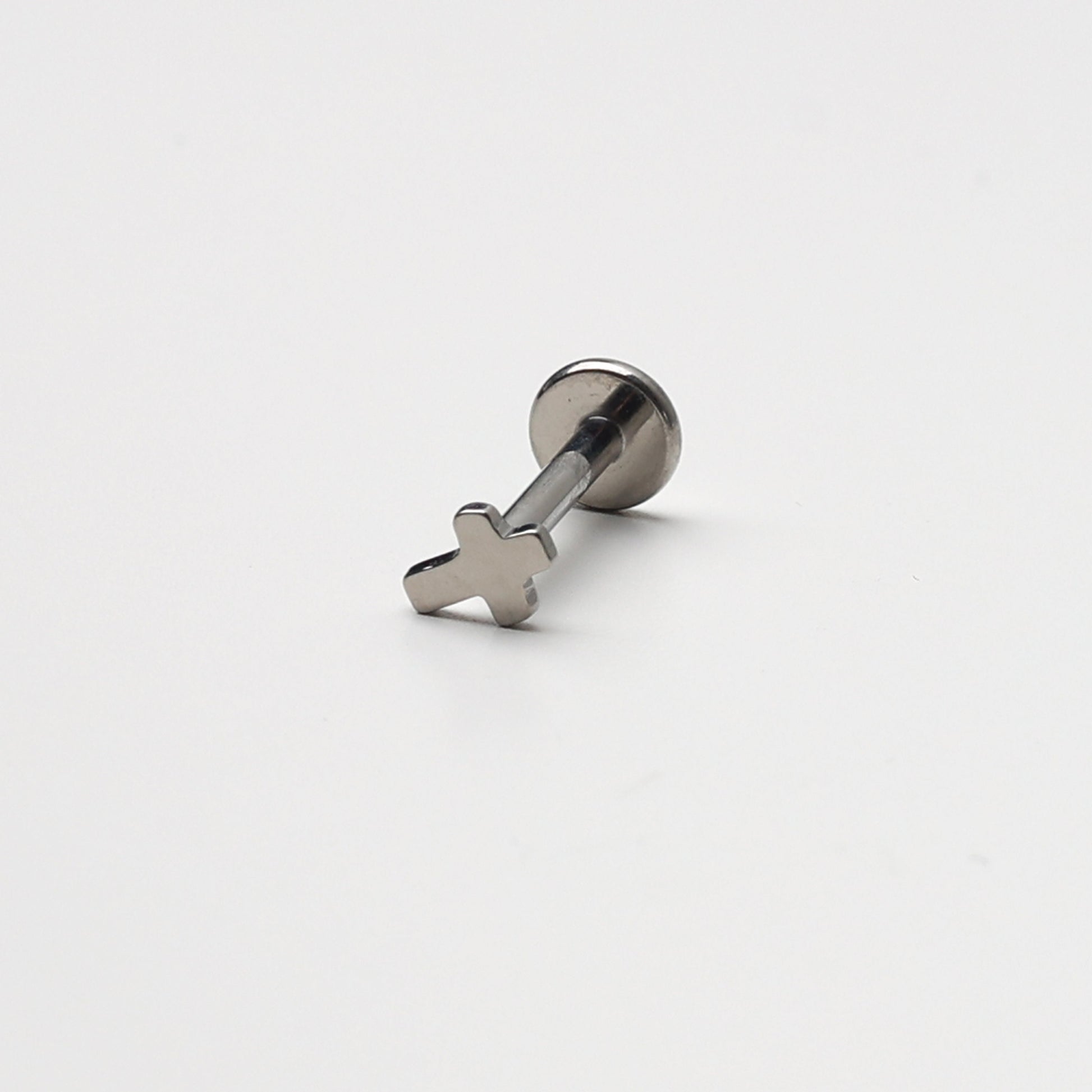 Threadless Tiny Titanium Cross Flatback Earring, Labret Bar, 8mm, Silver Earring, Conch Jewellery.