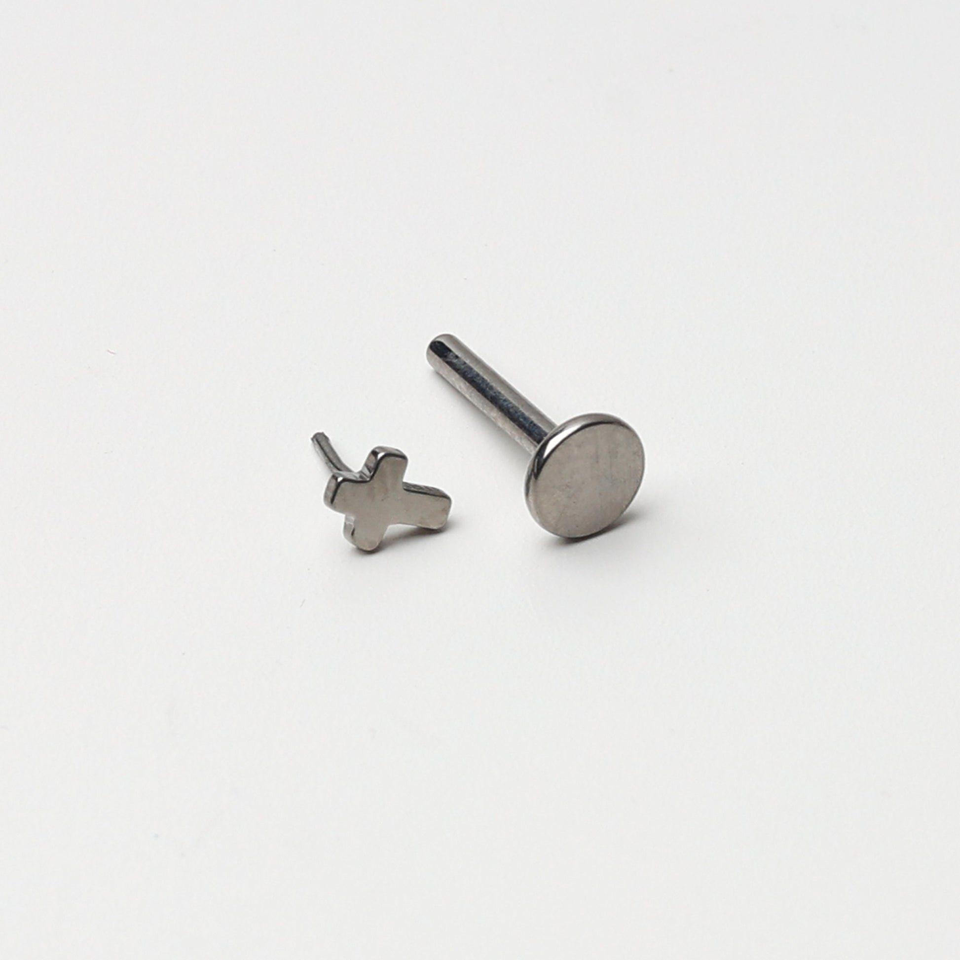 Threadless Tiny Titanium Cross Flatback Earring, Labret Bar, 8mm, Silver Earring, Conch Jewellery.