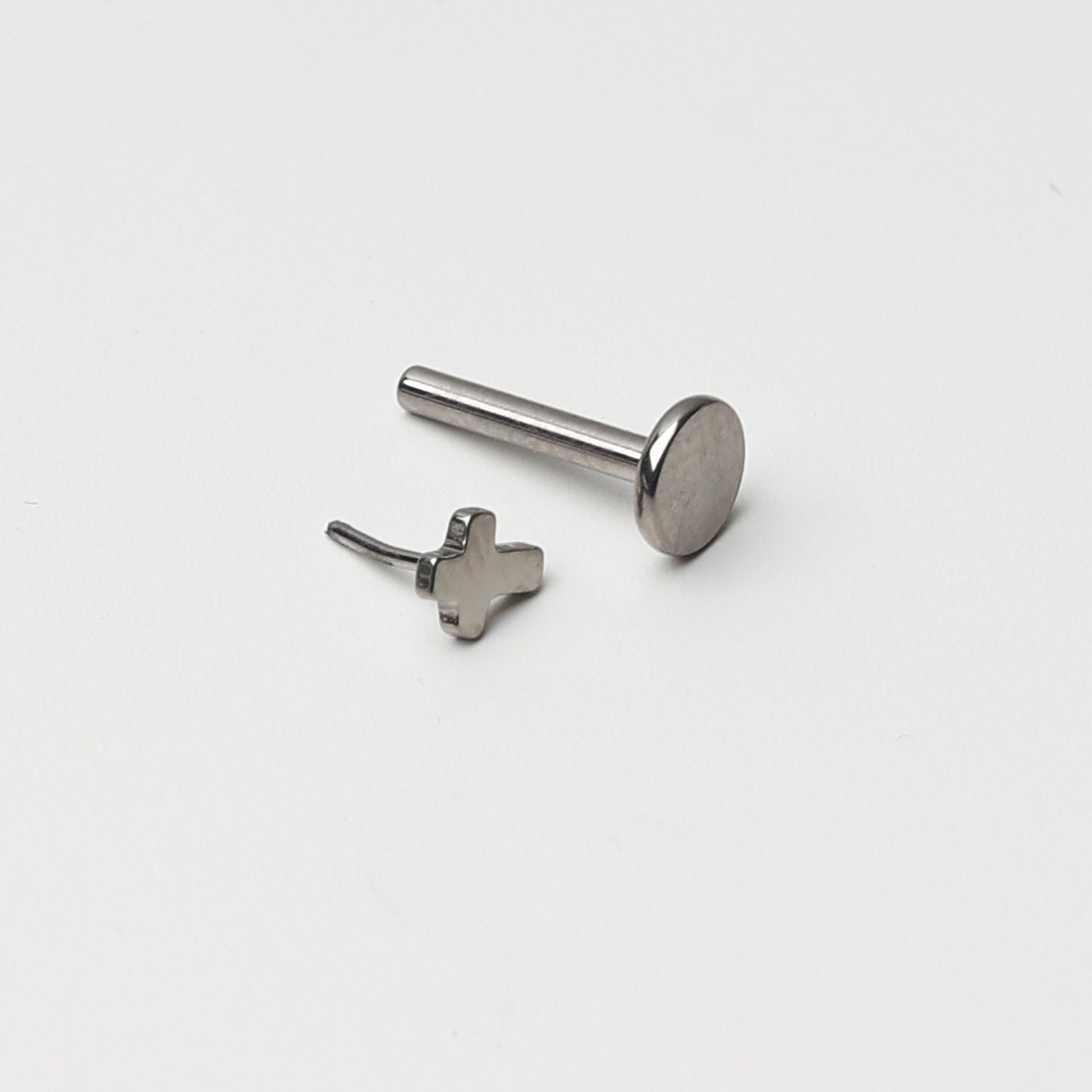 Threadless Tiny Titanium Cross Flatback Earring, Labret Bar, 8mm, Silver Earring, Conch Jewellery.