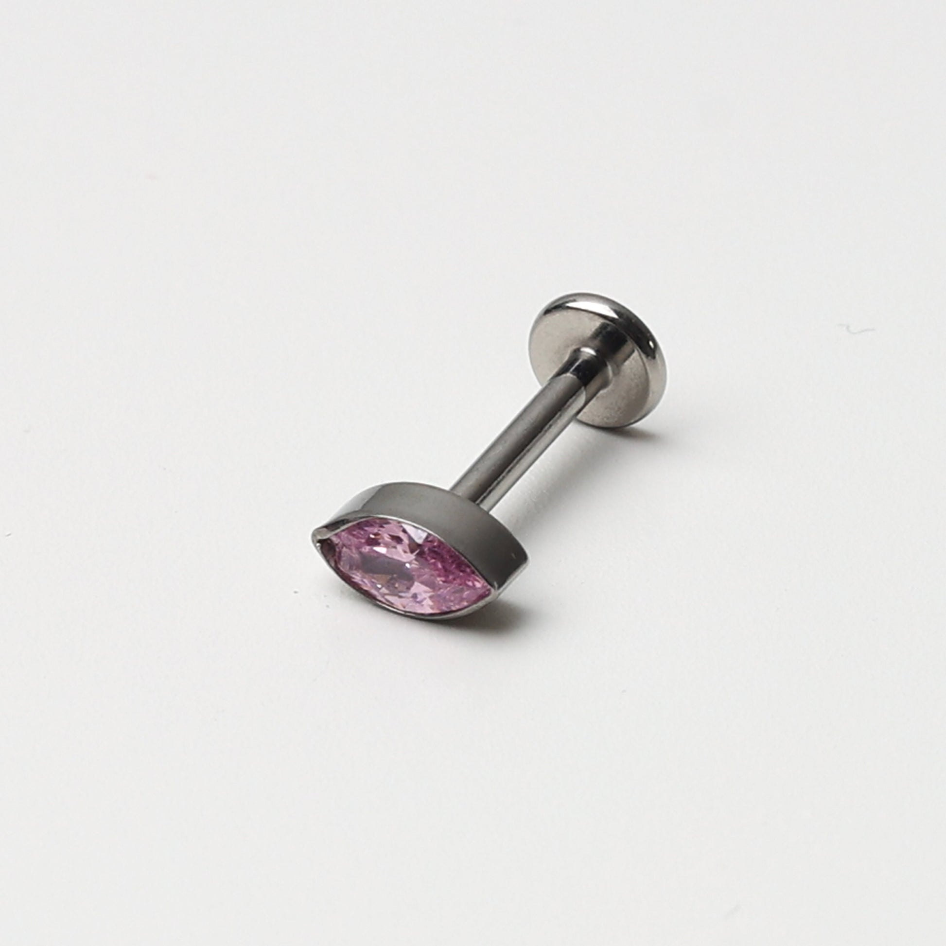 Threadless Tiny Titanium Teardrop Threadless Flatback Earring With Pink Cubic Zirconia Gem, Labret Bar, 8mm, Silver Earring, Conch Jewellery