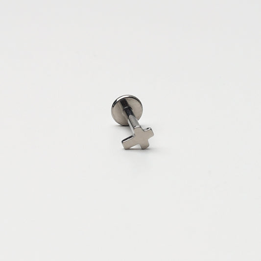 Threadless Tiny Titanium Cross Flatback Earring, Labret Bar, 8mm, Silver Earring, Conch Jewellery.