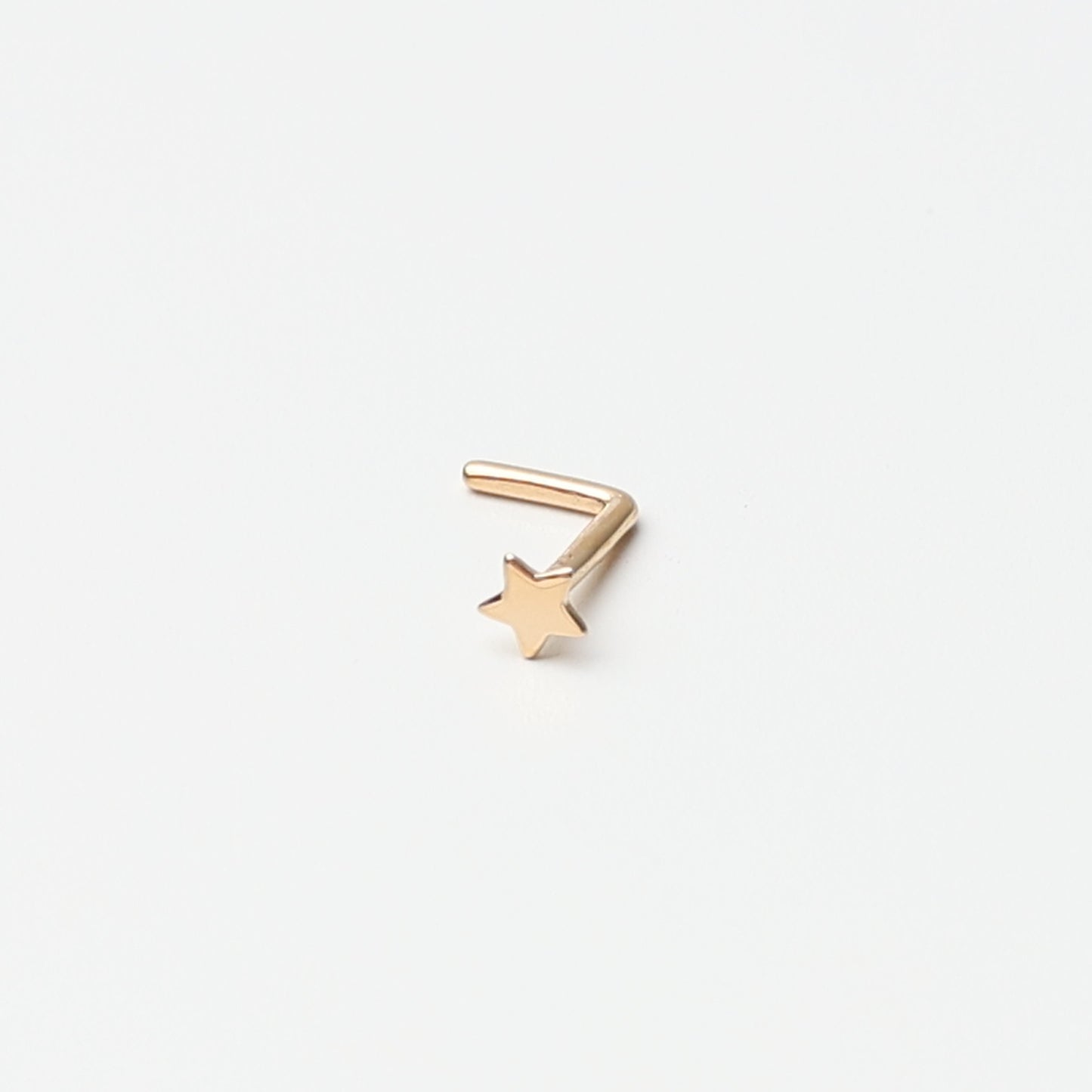 14K Solid Gold Nose Stud Star, L Shaped Nose Jewelry, Tiny Nose Stud, Small Nose Stud, Dainty Nose Ring, Nose Piercing Ring 20G 0.8mm