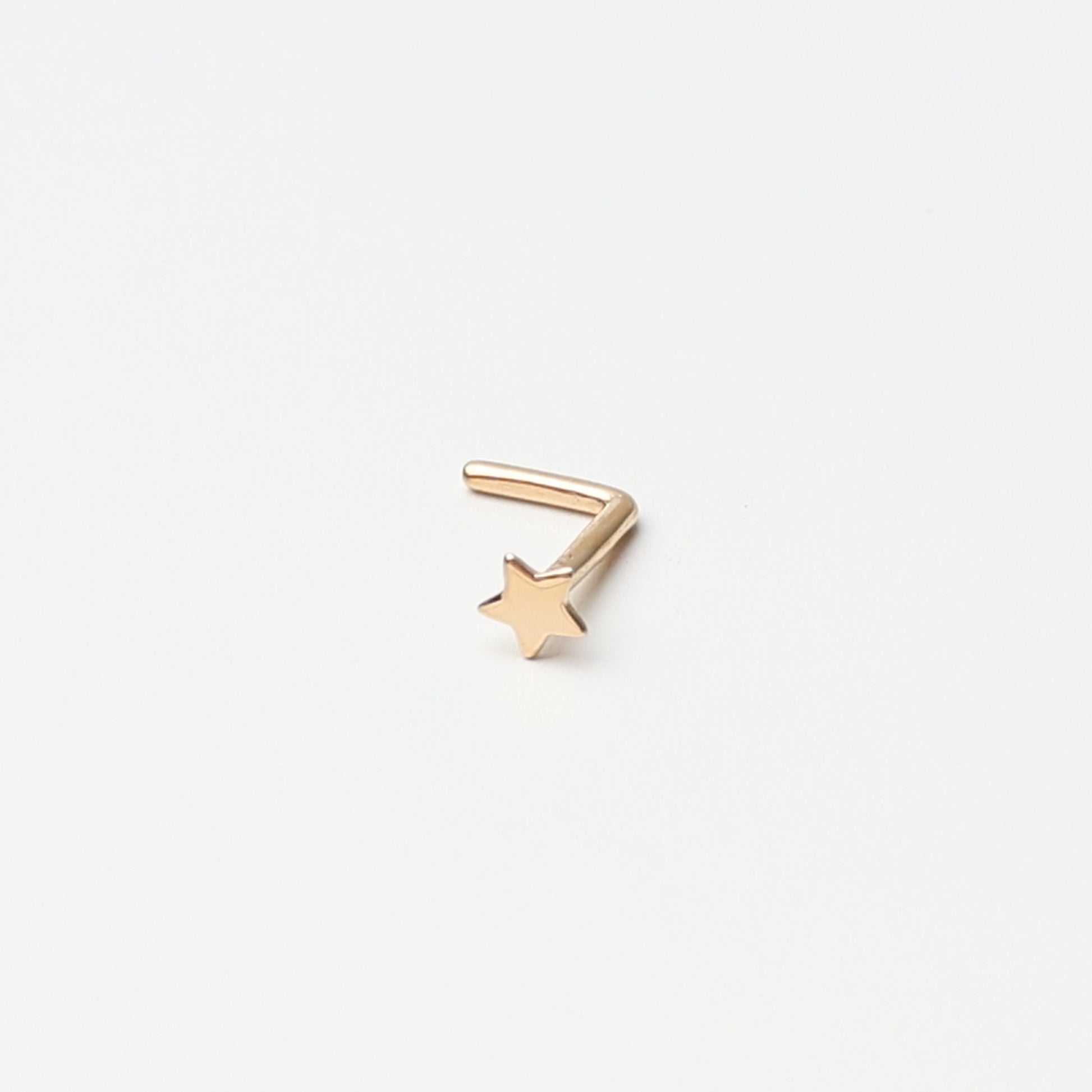 14K Solid Gold Nose Stud Star, L Shaped Nose Jewelry, Tiny Nose Stud, Small Nose Stud, Dainty Nose Ring, Nose Piercing Ring 20G 0.8mm