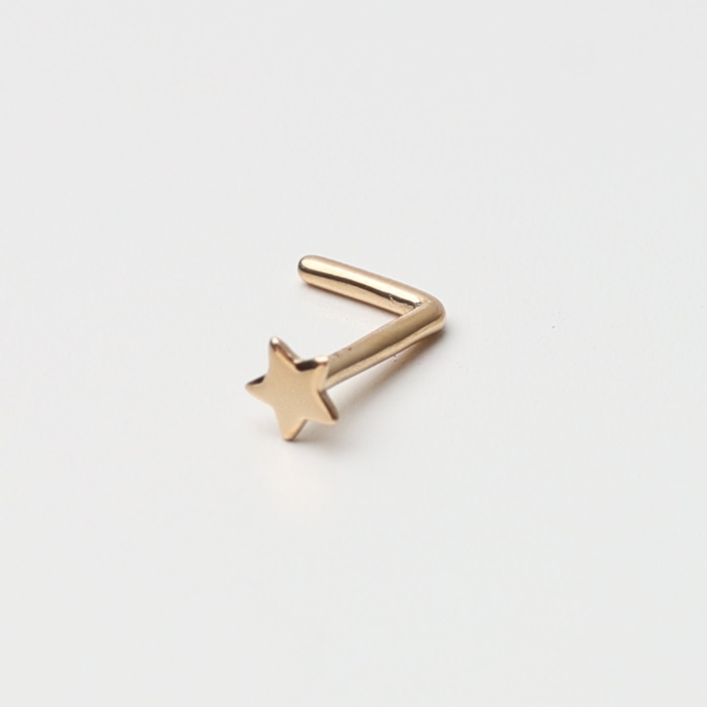 14K Solid Gold Nose Stud Star, L Shaped Nose Jewelry, Tiny Nose Stud, Small Nose Stud, Dainty Nose Ring, Nose Piercing Ring 20G 0.8mm