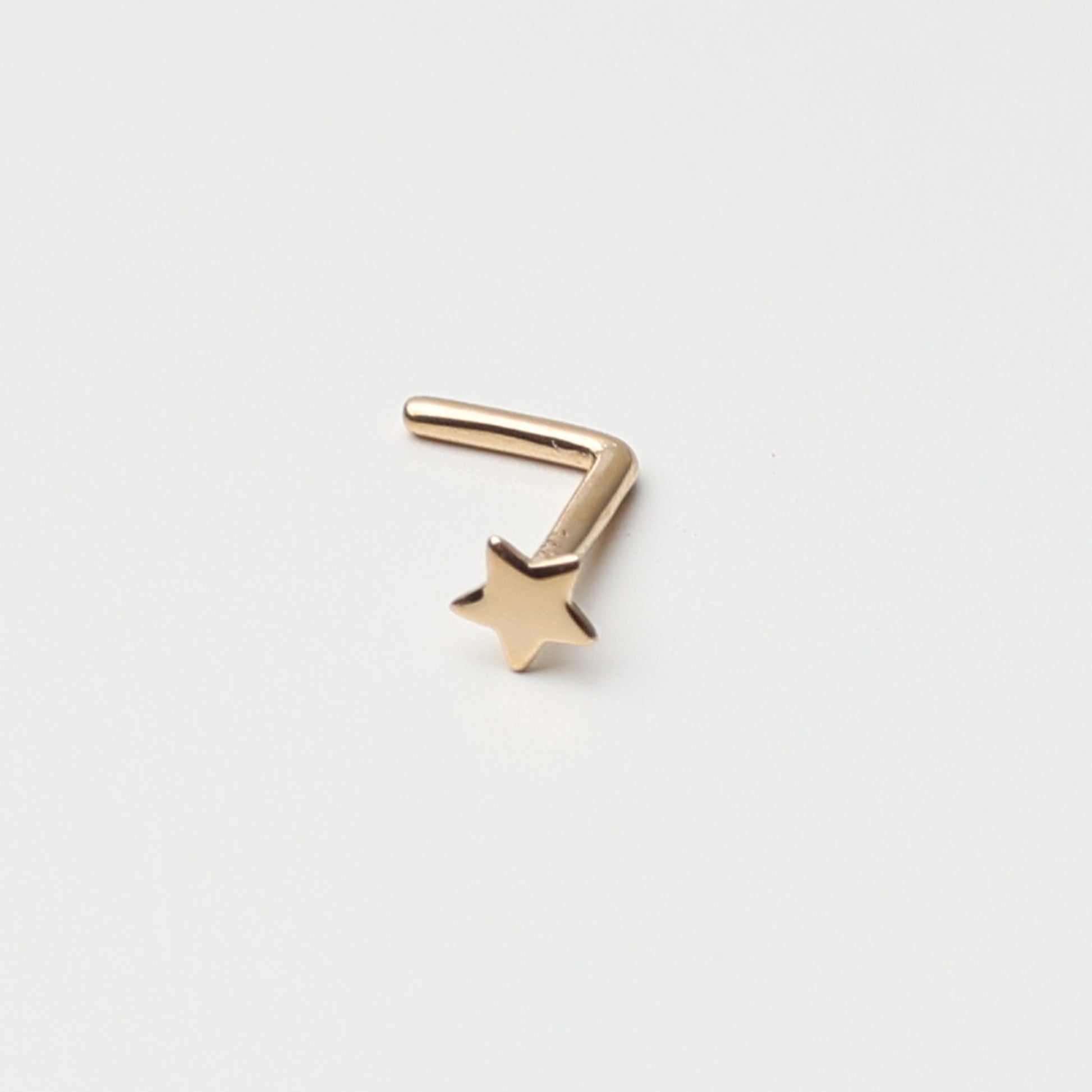 14K Solid Gold Nose Stud Star, L Shaped Nose Jewelry, Tiny Nose Stud, Small Nose Stud, Dainty Nose Ring, Nose Piercing Ring 20G 0.8mm