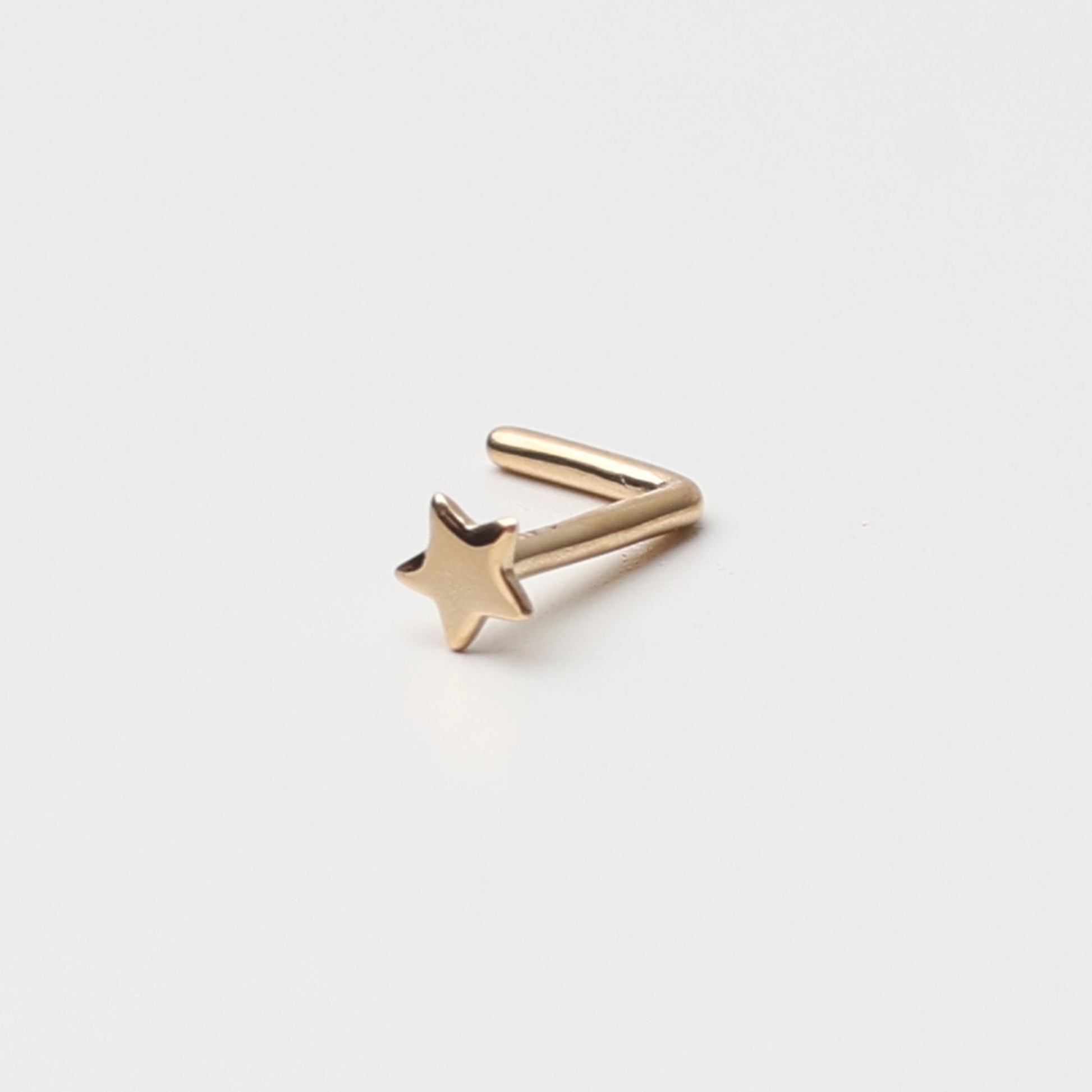 14K Solid Gold Nose Stud Star, L Shaped Nose Jewelry, Tiny Nose Stud, Small Nose Stud, Dainty Nose Ring, Nose Piercing Ring 20G 0.8mm