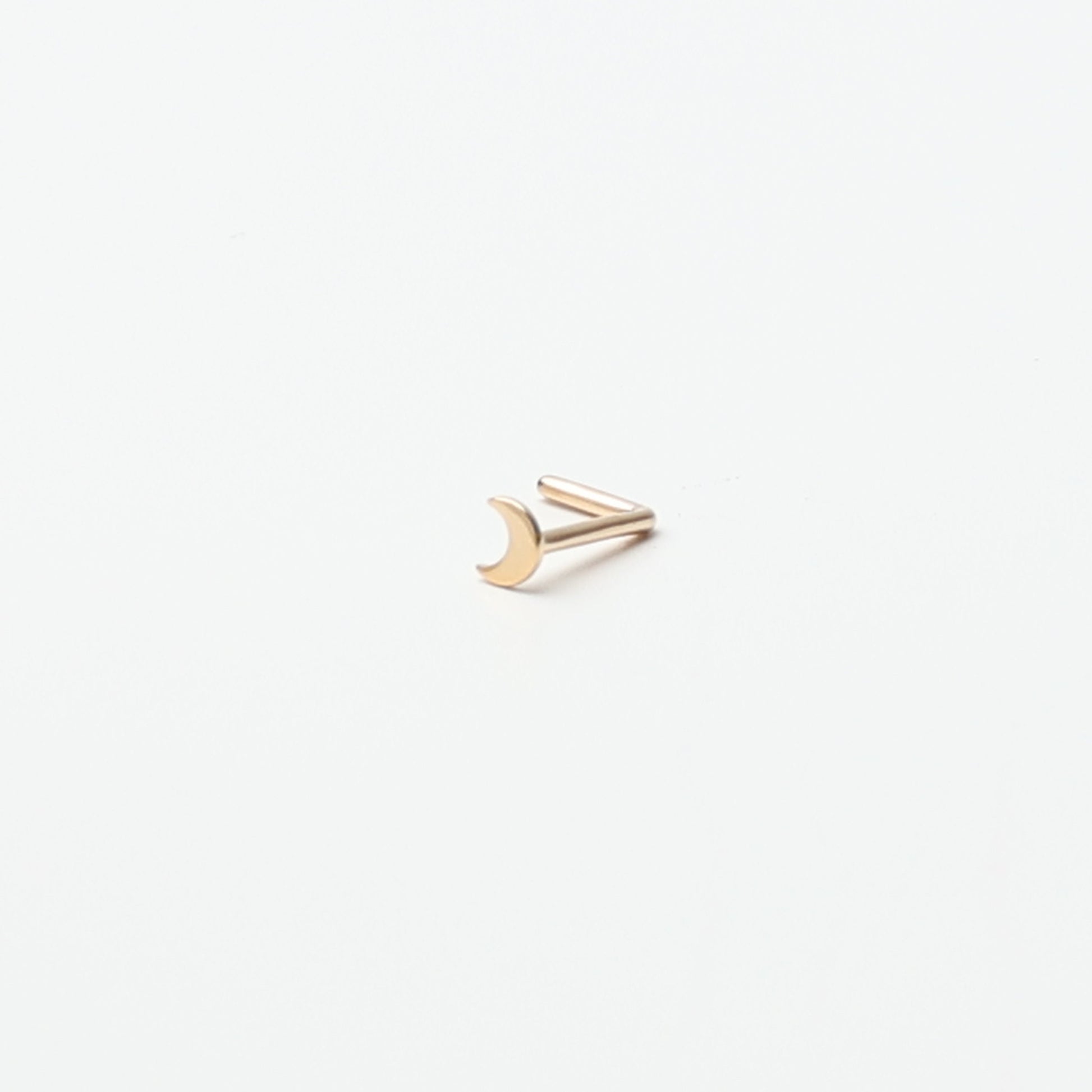 14K Solid Gold Nose Stud Moon, L Shaped Nose Jewelry, Tiny Nose Stud, Small Nose Stud, Dainty Nose Ring, Nose Piercing Ring 20G 0.8mm