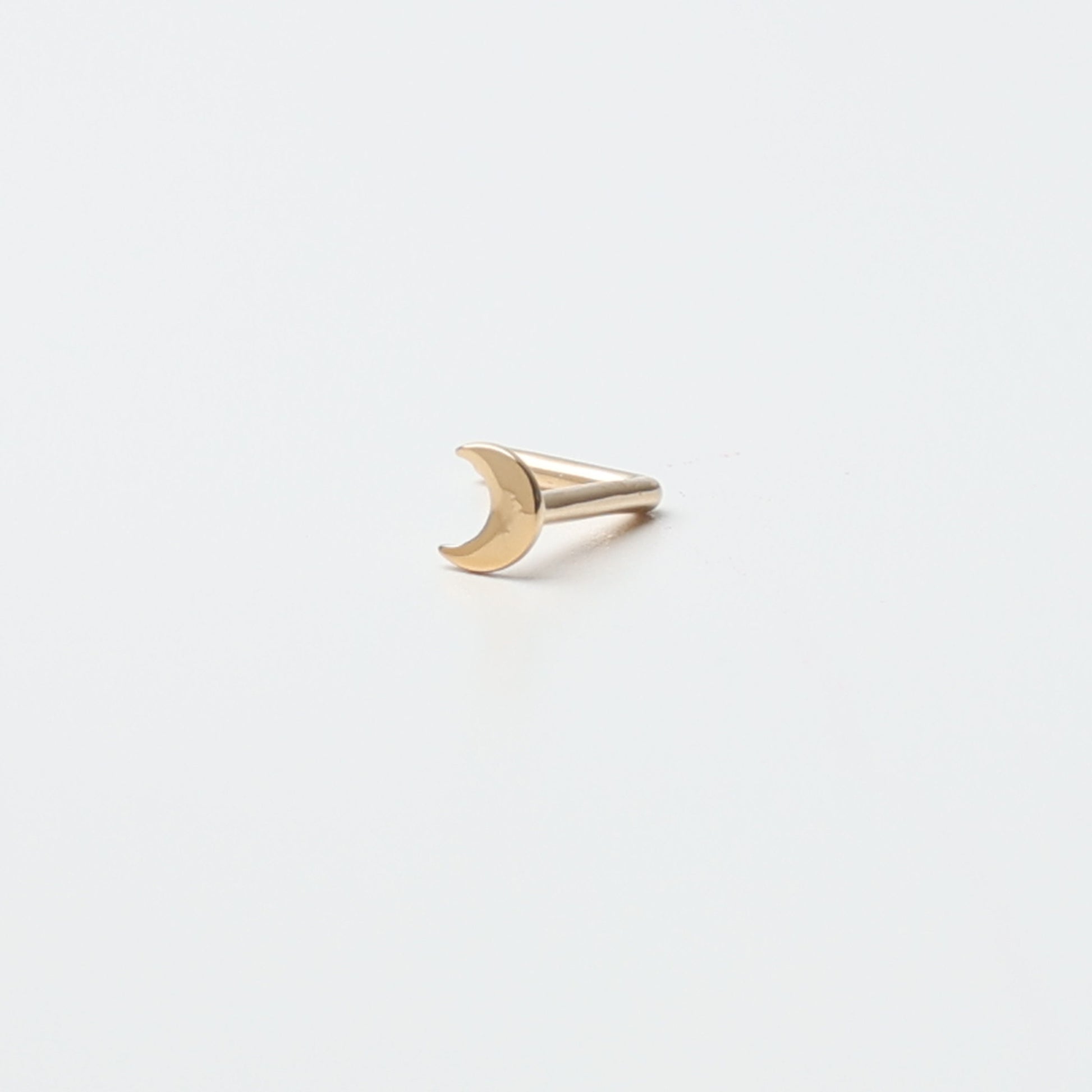 14K Solid Gold Nose Stud Moon, L Shaped Nose Jewelry, Tiny Nose Stud, Small Nose Stud, Dainty Nose Ring, Nose Piercing Ring 20G 0.8mm