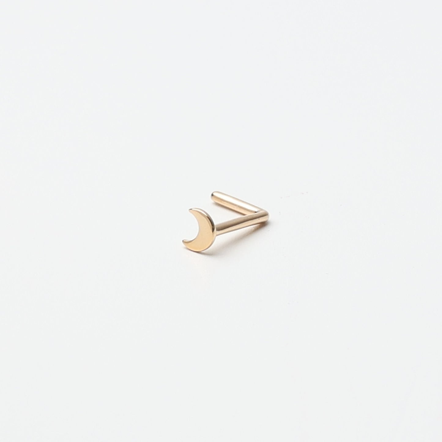 14K Solid Gold Nose Stud Moon, L Shaped Nose Jewelry, Tiny Nose Stud, Small Nose Stud, Dainty Nose Ring, Nose Piercing Ring 20G 0.8mm