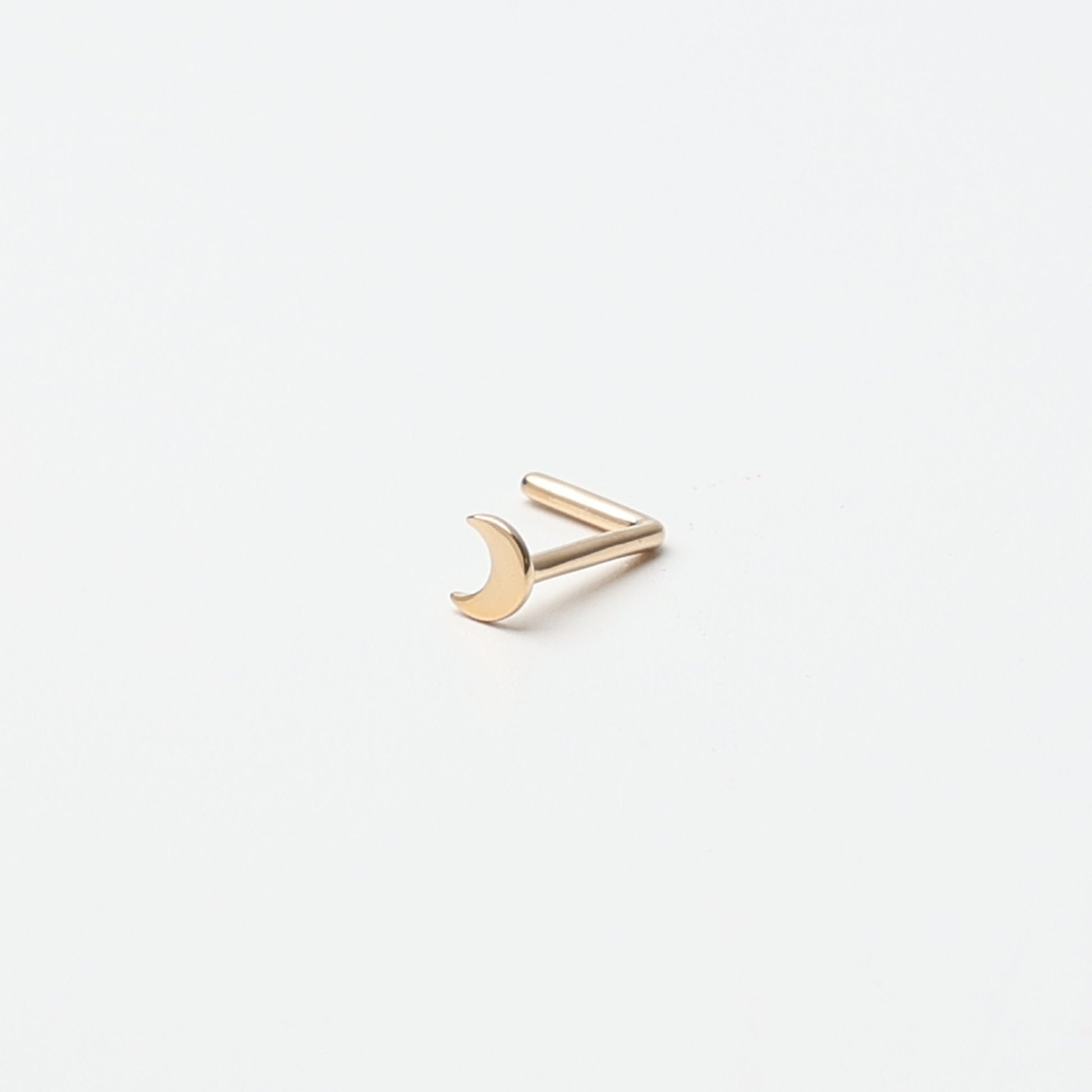 14K Solid Gold Nose Stud Moon, L Shaped Nose Jewelry, Tiny Nose Stud, Small Nose Stud, Dainty Nose Ring, Nose Piercing Ring 20G 0.8mm