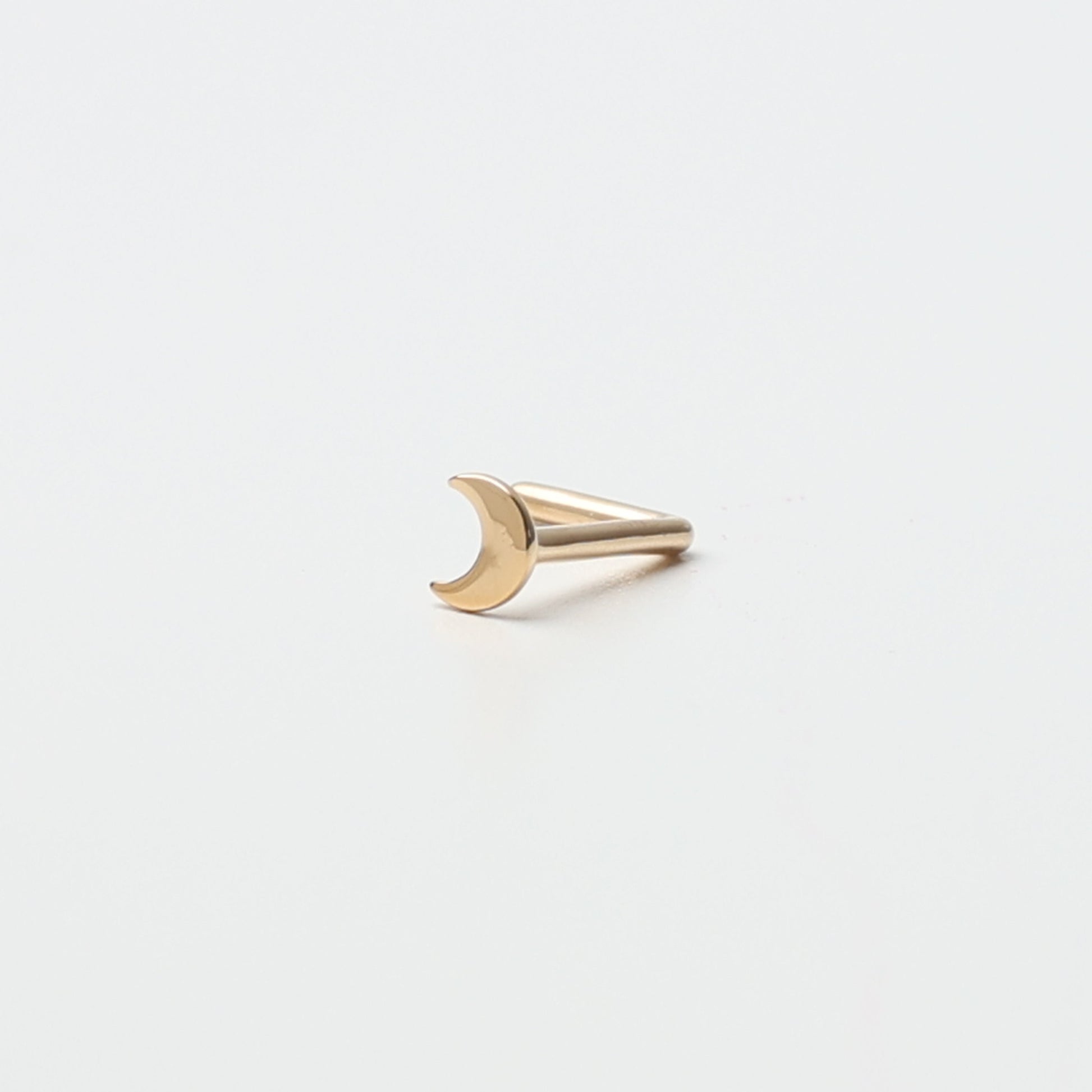 14K Solid Gold Nose Stud Moon, L Shaped Nose Jewelry, Tiny Nose Stud, Small Nose Stud, Dainty Nose Ring, Nose Piercing Ring 20G 0.8mm