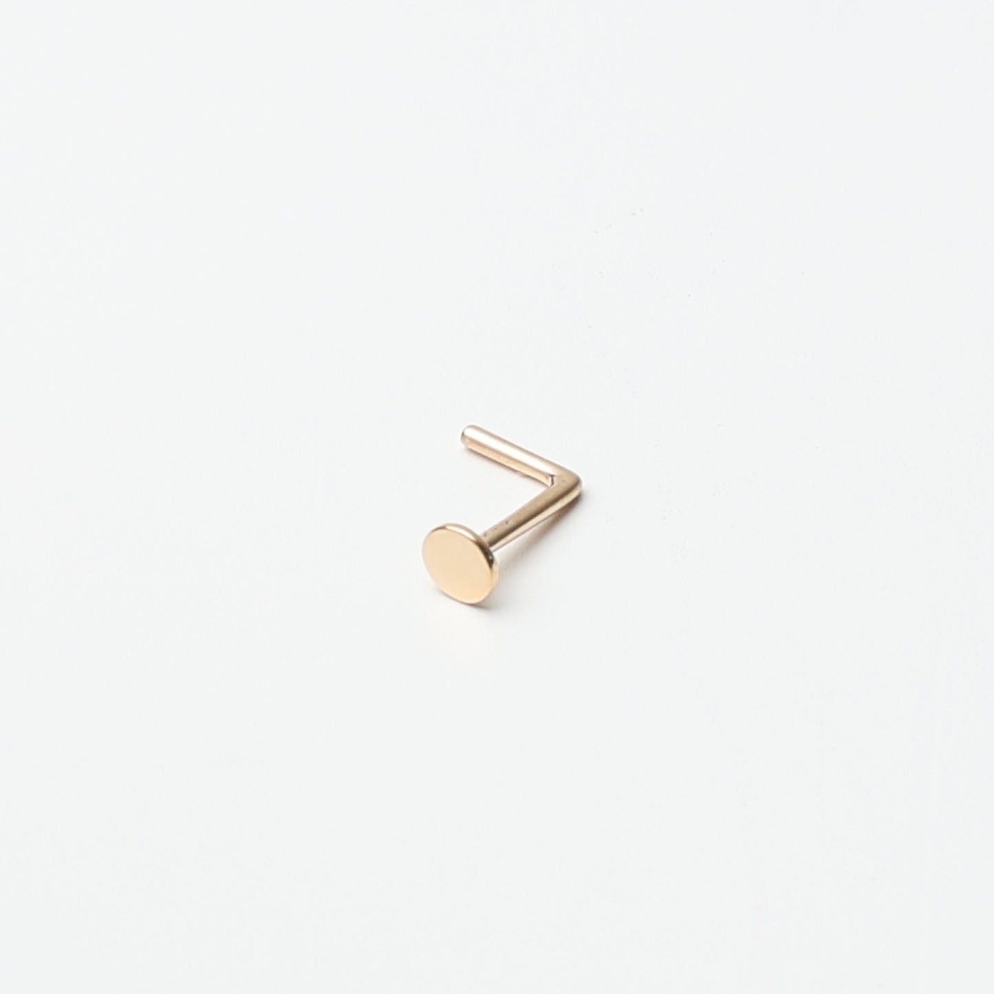 Disk Nose Stud, 14K Solid Gold, L Shaped Nose Jewelry, Tiny Nose Stud, Small Nose Stud, Dainty Nose Ring, Flat Nose Piercing Ring 20G 0.8mm