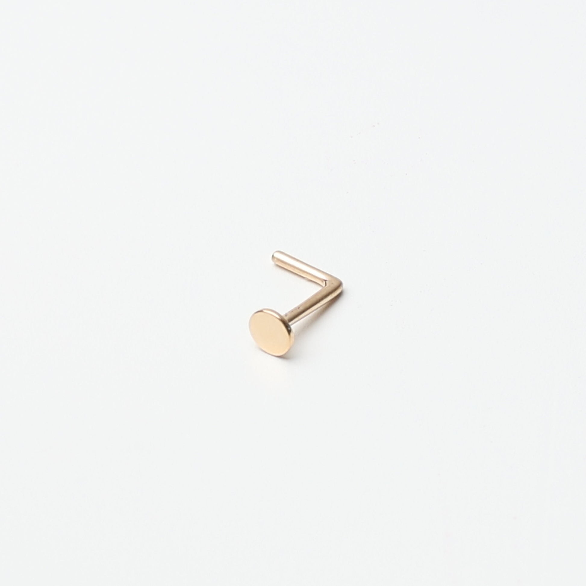 Disk Nose Stud, 14K Solid Gold, L Shaped Nose Jewelry, Tiny Nose Stud, Small Nose Stud, Dainty Nose Ring, Flat Nose Piercing Ring 20G 0.8mm