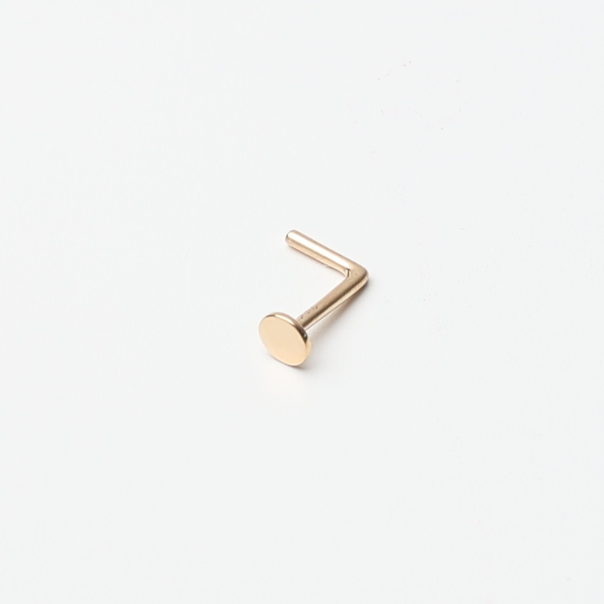 Disk Nose Stud, 14K Solid Gold, L Shaped Nose Jewelry, Tiny Nose Stud, Small Nose Stud, Dainty Nose Ring, Flat Nose Piercing Ring 20G 0.8mm