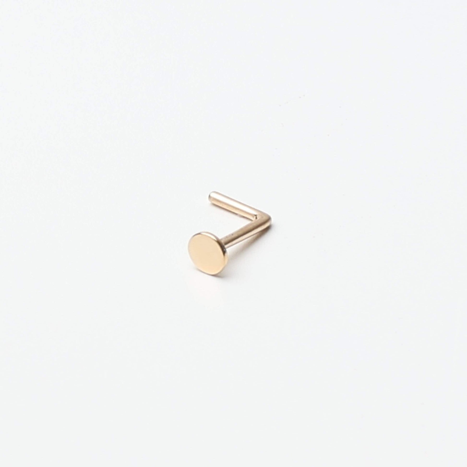 Disk Nose Stud, 14K Solid Gold, L Shaped Nose Jewelry, Tiny Nose Stud, Small Nose Stud, Dainty Nose Ring, Flat Nose Piercing Ring 20G 0.8mm