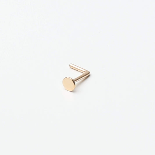 Disk Nose Stud, 14K Solid Gold, L Shaped Nose Jewelry, Tiny Nose Stud, Small Nose Stud, Dainty Nose Ring, Flat Nose Piercing Ring 20G 0.8mm