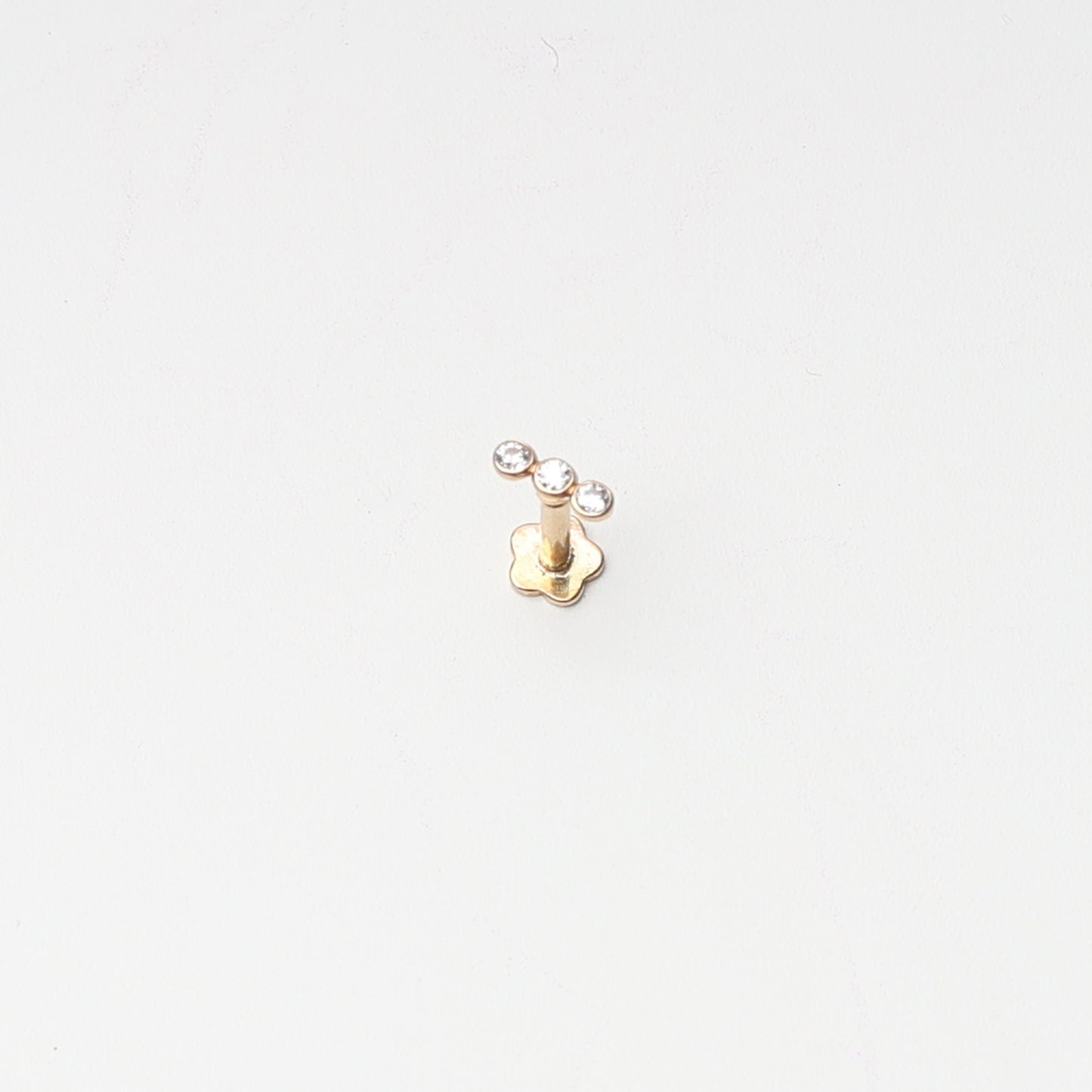 14K Gold Tiny Jewelled Stud, 16G Internally Threaded Labret, Ultra Tiny Three Dots Labret, 14K Gold Flat Back, 14K Cartilage Stud