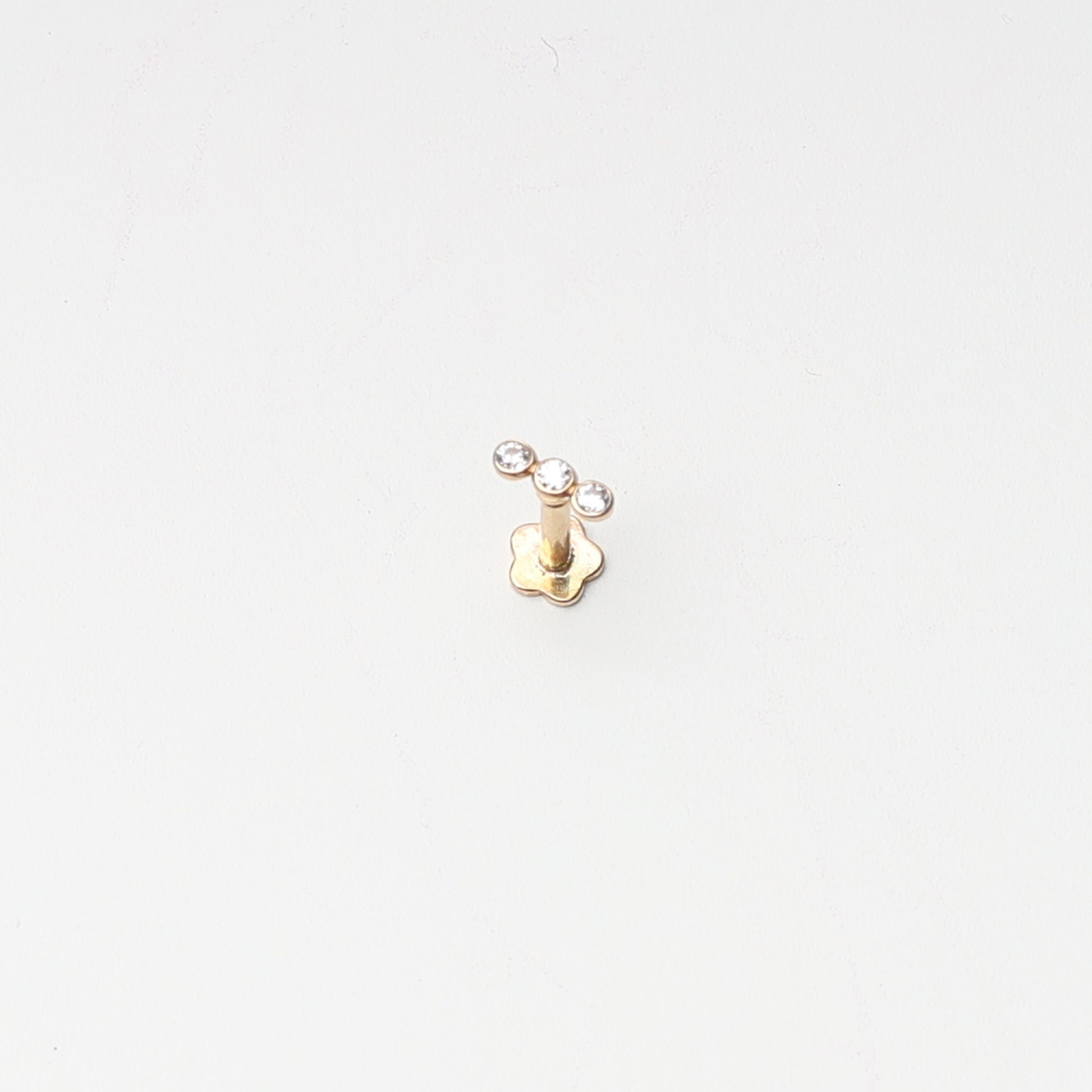 14K Gold Tiny Jewelled Stud, 16G Internally Threaded Labret, Ultra Tiny Three Dots Labret, 14K Gold Flat Back, 14K Cartilage Stud