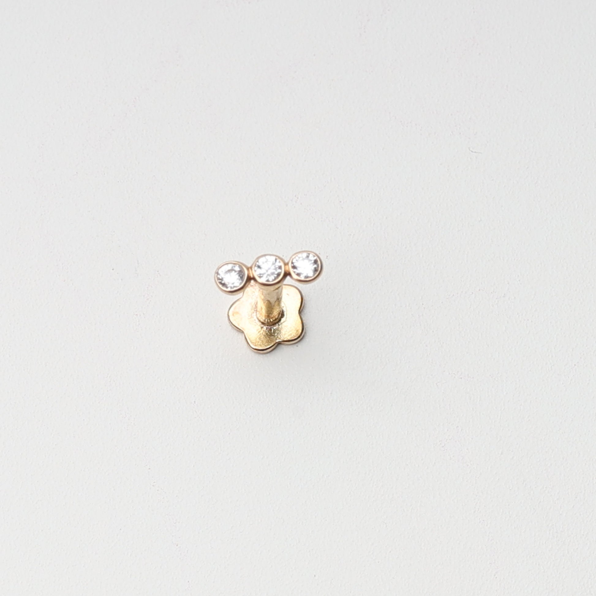 14K Gold Tiny Jewelled Stud, 16G Internally Threaded Labret, Ultra Tiny Three Dots Labret, 14K Gold Flat Back, 14K Cartilage Stud