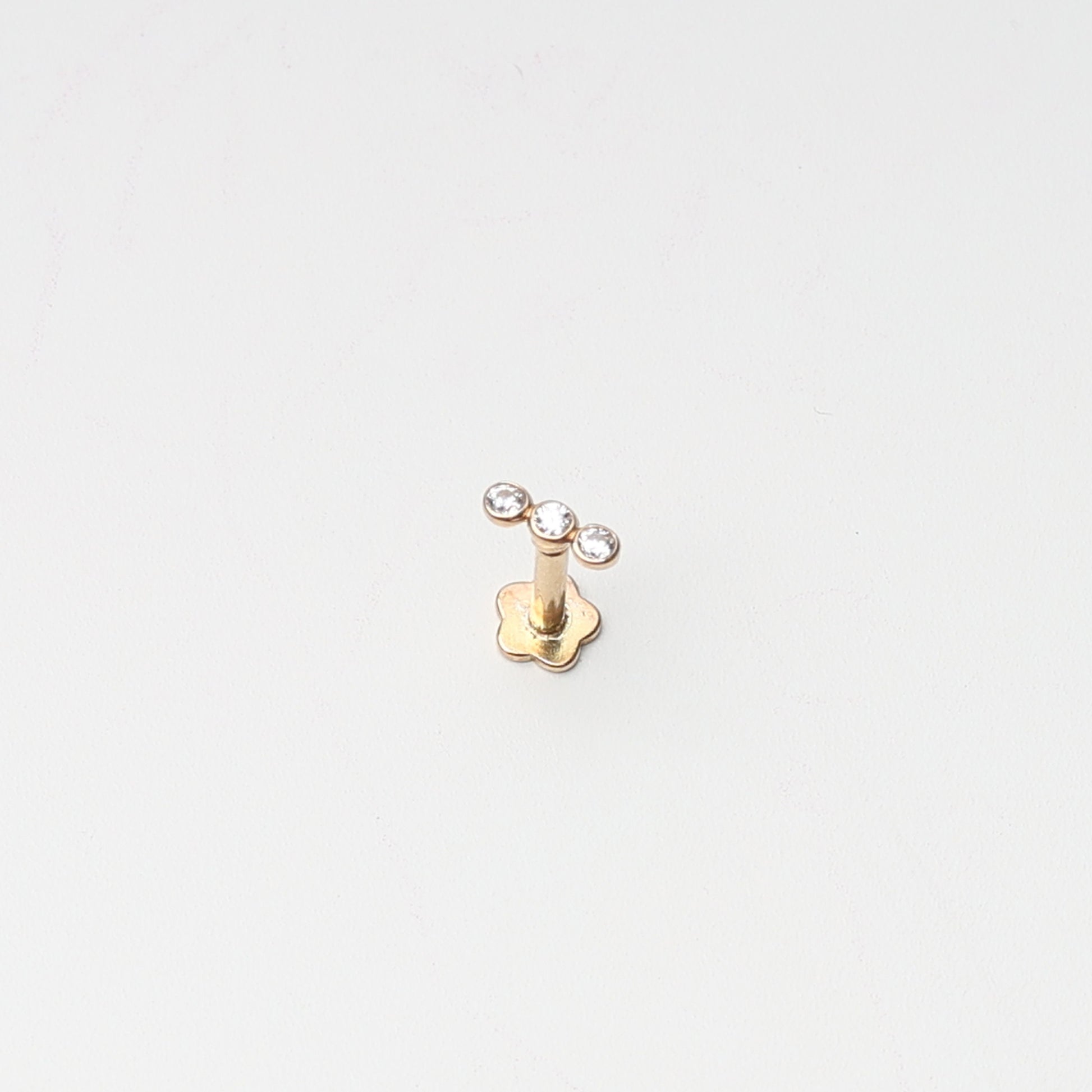 14K Gold Tiny Jewelled Stud, 16G Internally Threaded Labret, Ultra Tiny Three Dots Labret, 14K Gold Flat Back, 14K Cartilage Stud