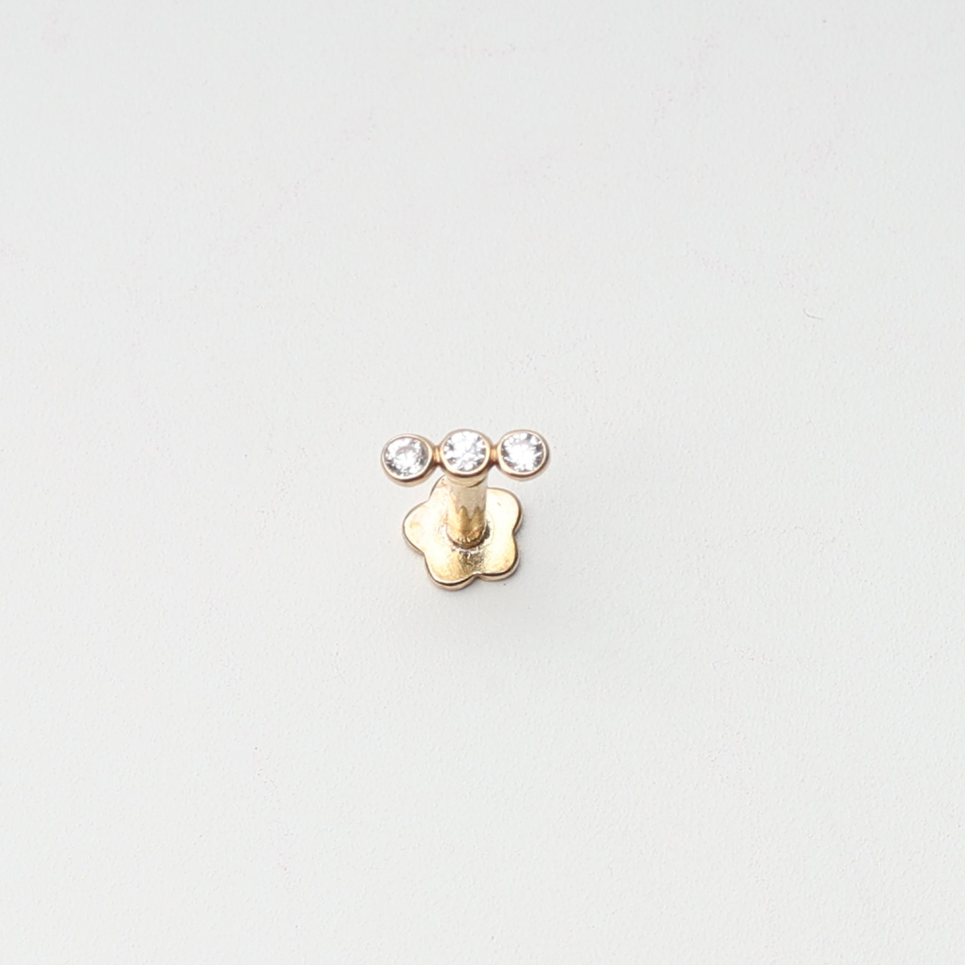 14K Gold Tiny Jewelled Stud, 16G Internally Threaded Labret, Ultra Tiny Three Dots Labret, 14K Gold Flat Back, 14K Cartilage Stud