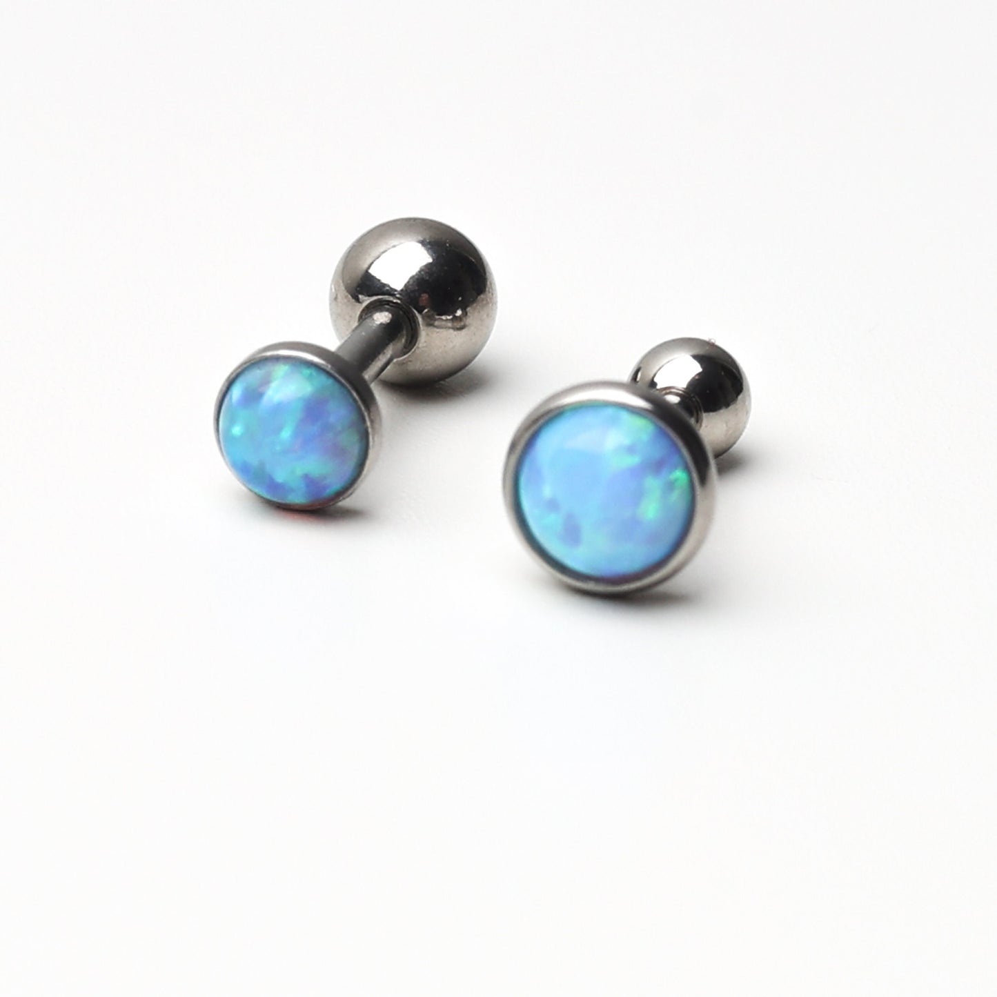 Tiny Blue Opal Screw Back Earrings in Stainless Steel, Small Opal Stud, Blue Opal Screw Back Earrings, Fire Opal