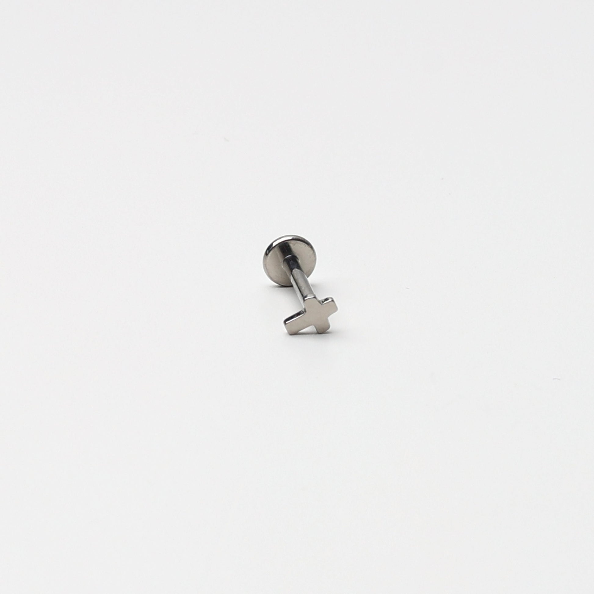 Threadless Tiny Titanium Cross Flatback Earring, Labret Bar, 8mm, Silver Earring, Conch Jewellery.