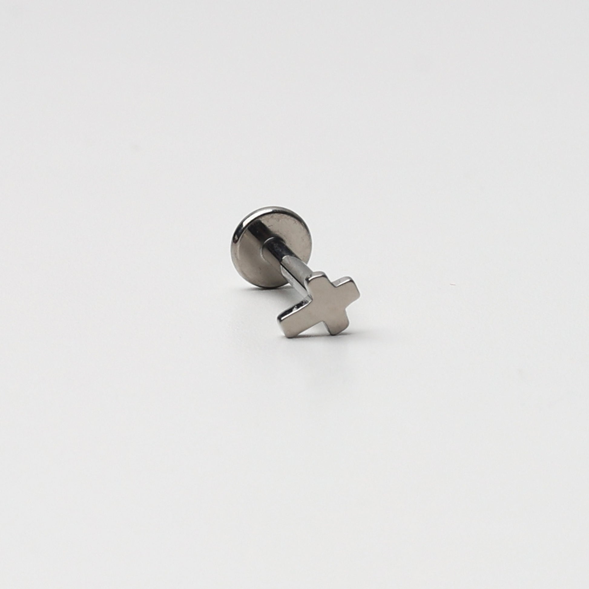 Threadless Tiny Titanium Cross Flatback Earring, Labret Bar, 8mm, Silver Earring, Conch Jewellery.