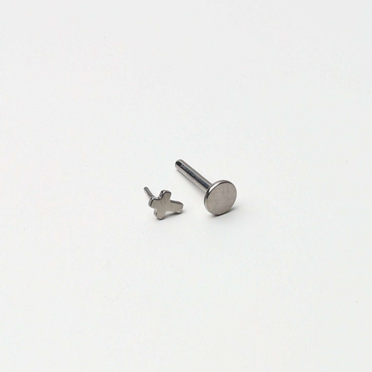 Threadless Tiny Titanium Cross Flatback Earring, Labret Bar, 8mm, Silver Earring, Conch Jewellery.