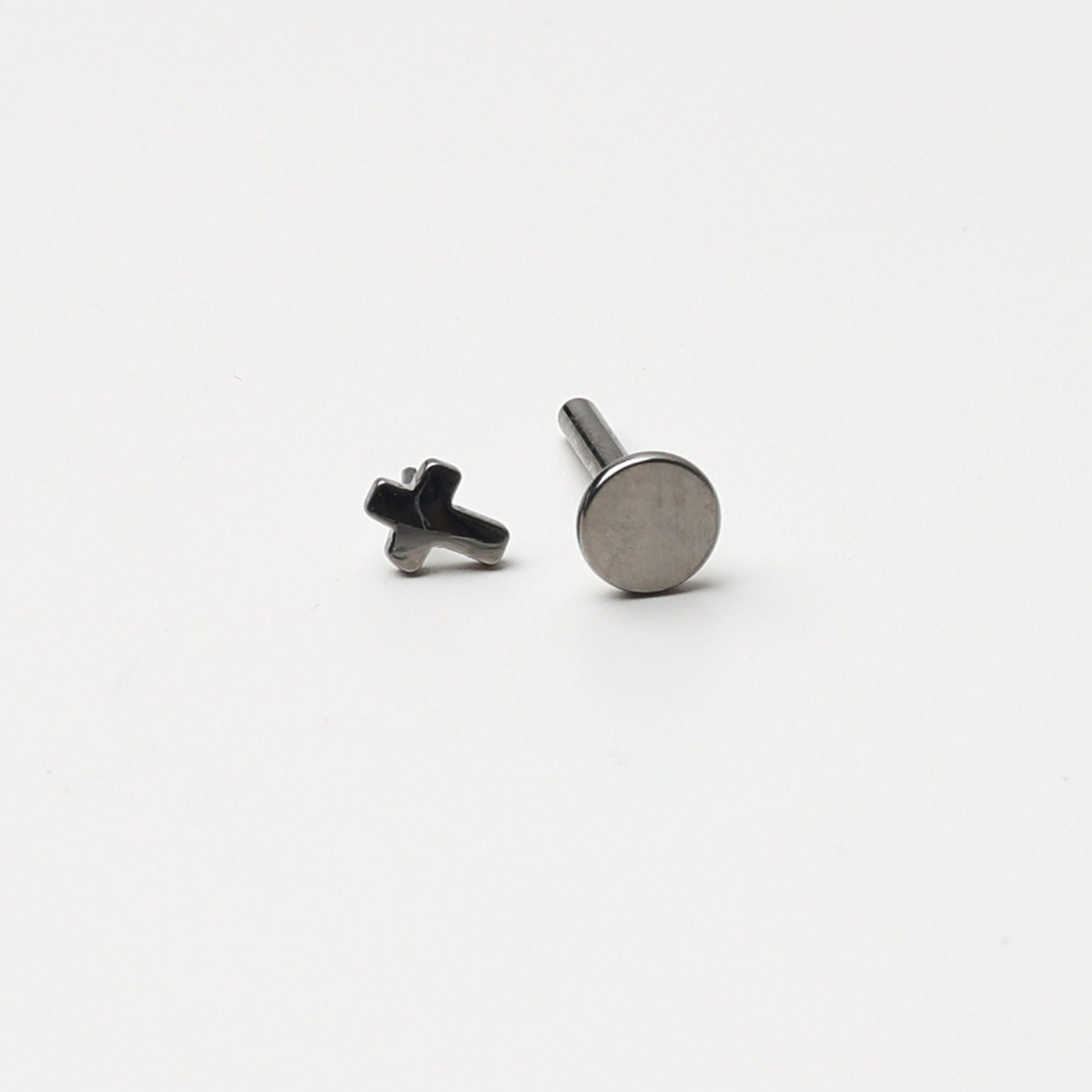 Threadless Tiny Titanium Cross Flatback Earring, Labret Bar, 8mm, Silver Earring, Conch Jewellery.