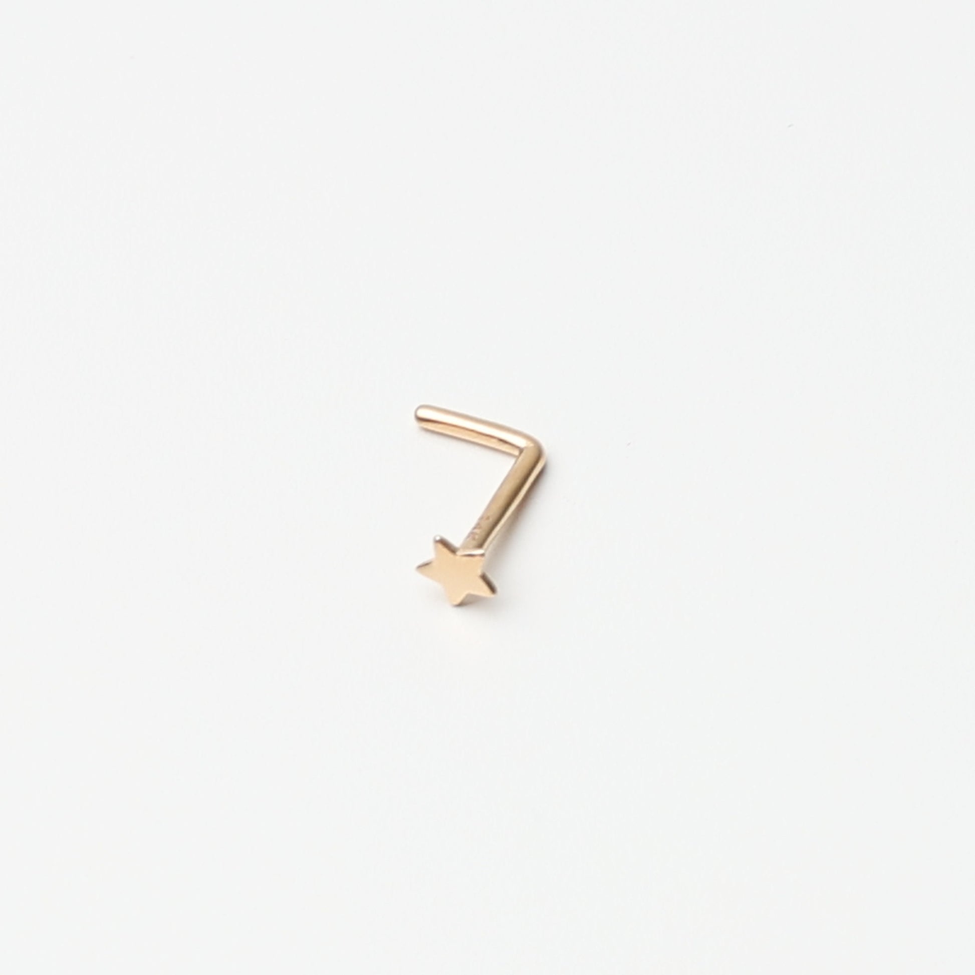 14K Solid Gold Nose Stud Star, L Shaped Nose Jewelry, Tiny Nose Stud, Small Nose Stud, Dainty Nose Ring, Nose Piercing Ring 20G 0.8mm