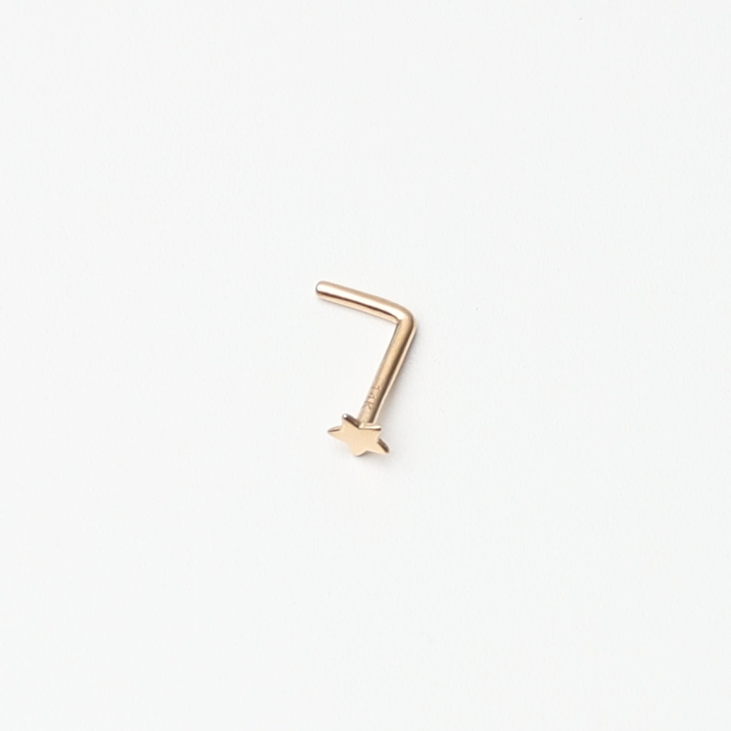 14K Solid Gold Nose Stud Star, L Shaped Nose Jewelry, Tiny Nose Stud, Small Nose Stud, Dainty Nose Ring, Nose Piercing Ring 20G 0.8mm