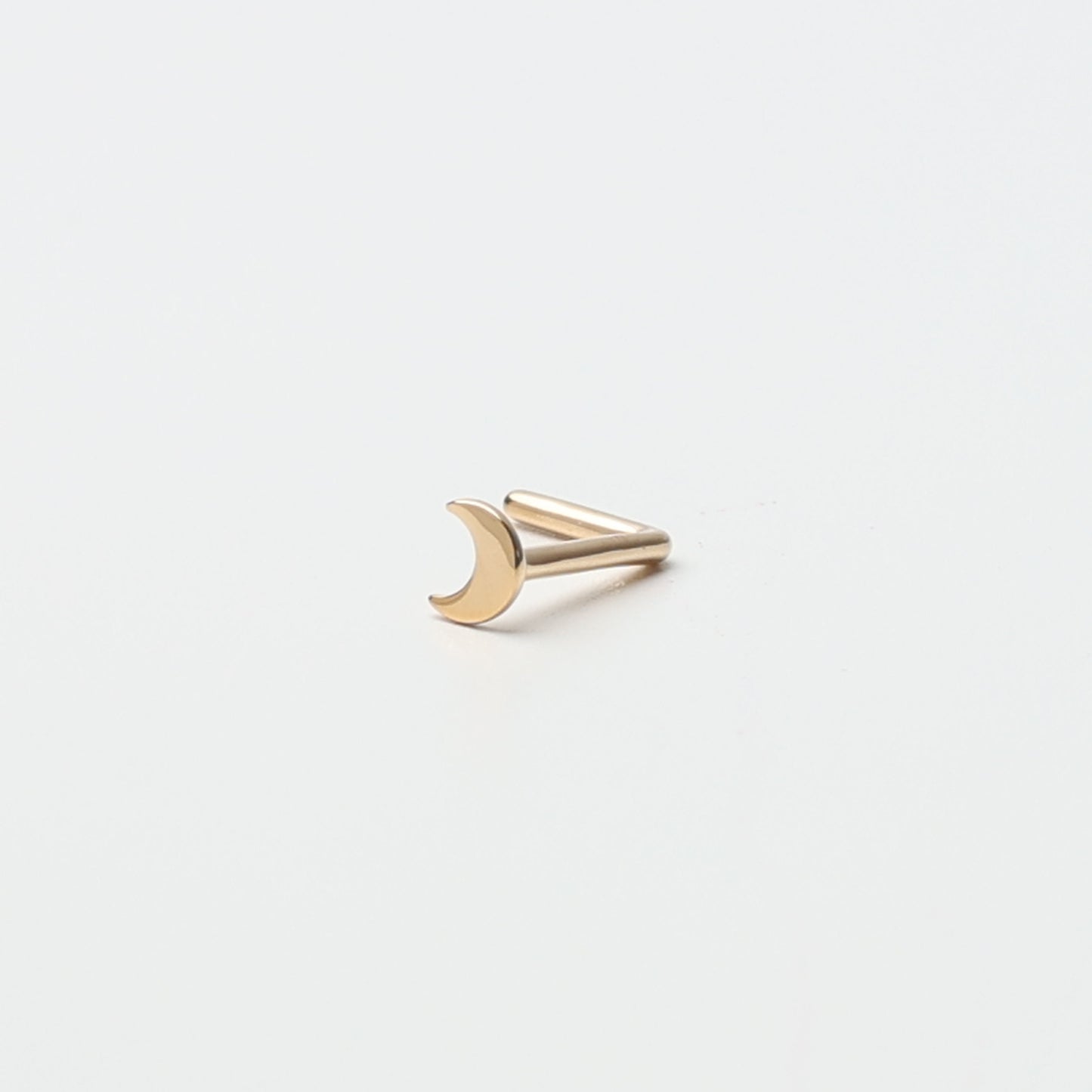 14K Solid Gold Nose Stud Moon, L Shaped Nose Jewelry, Tiny Nose Stud, Small Nose Stud, Dainty Nose Ring, Nose Piercing Ring 20G 0.8mm