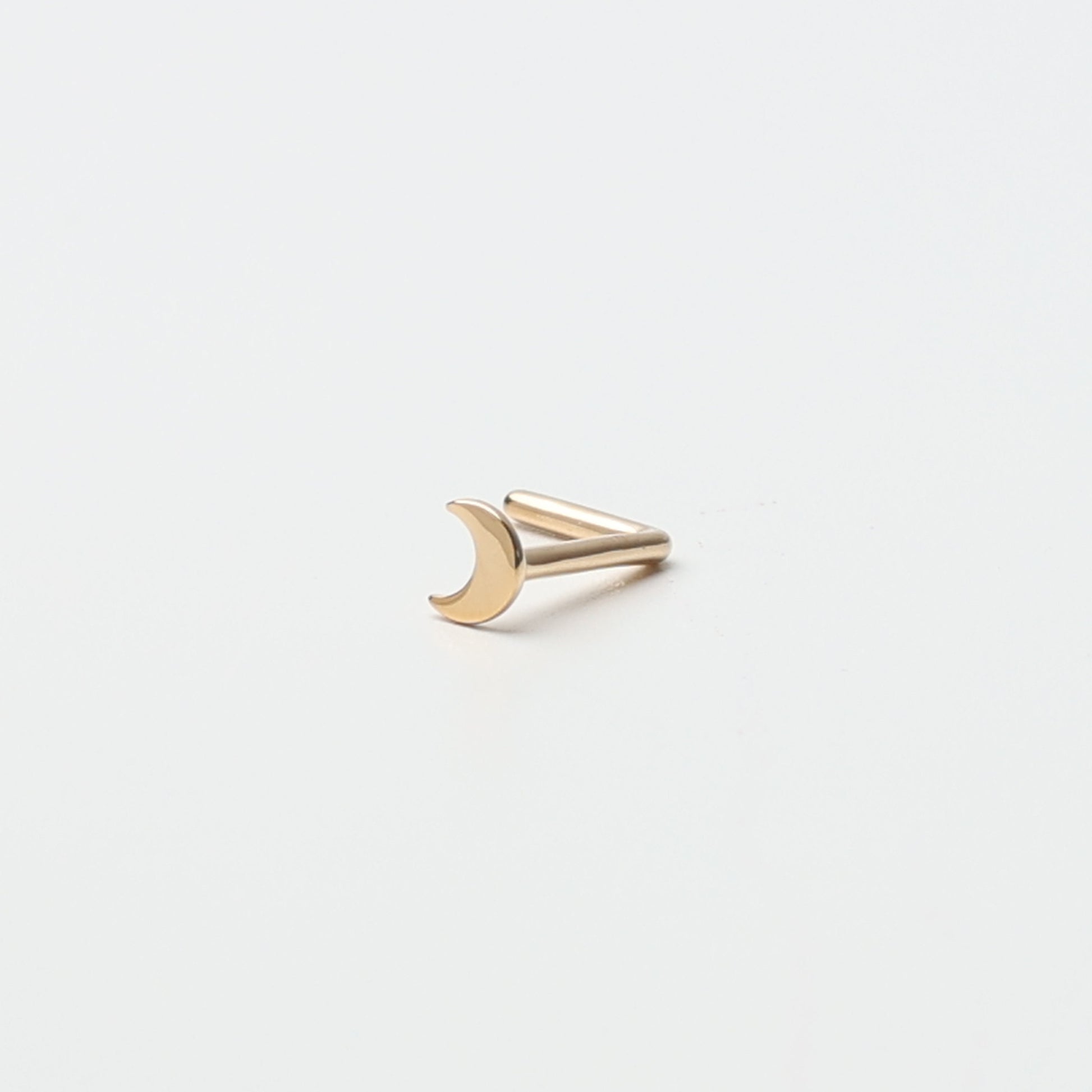 14K Solid Gold Nose Stud Moon, L Shaped Nose Jewelry, Tiny Nose Stud, Small Nose Stud, Dainty Nose Ring, Nose Piercing Ring 20G 0.8mm