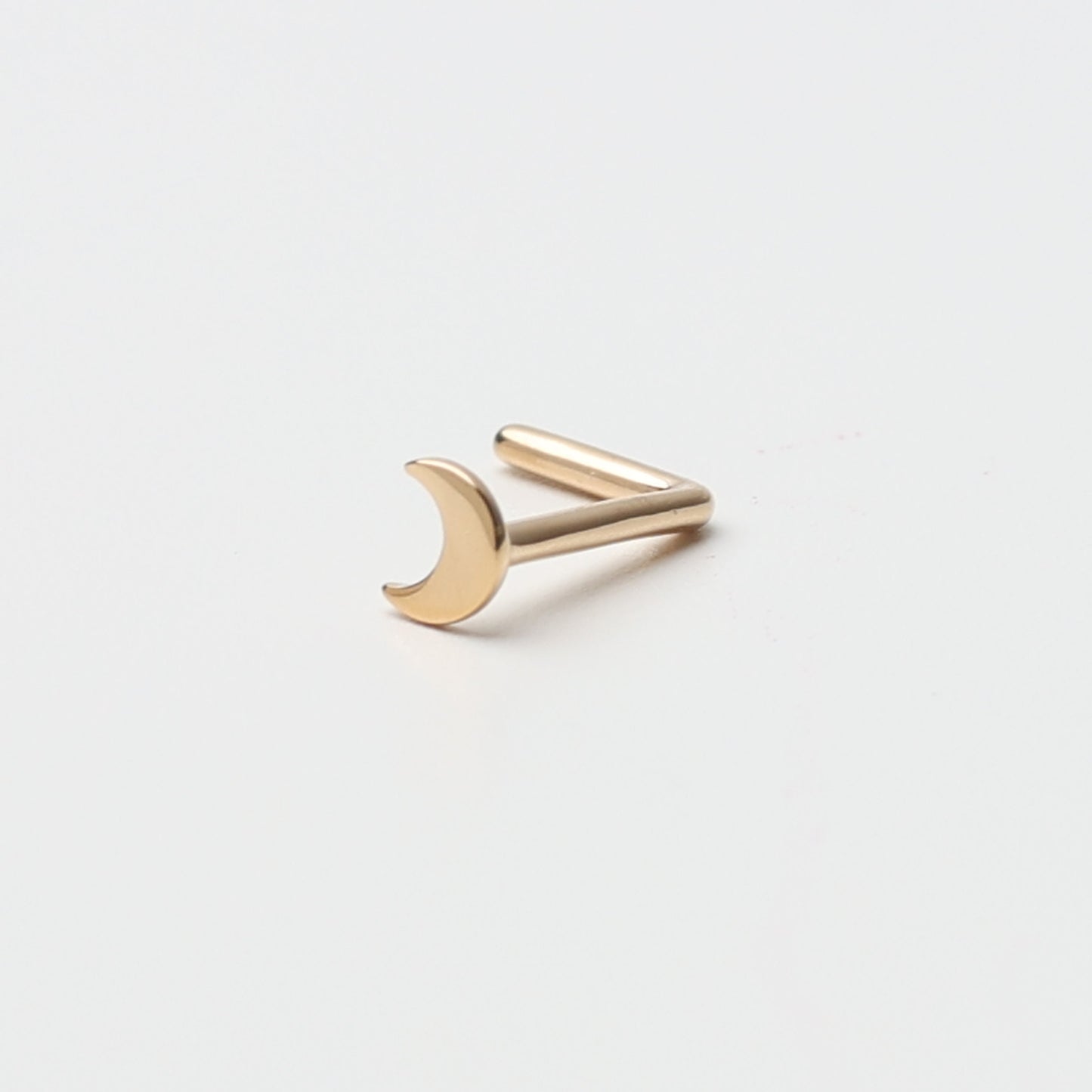 14K Solid Gold Nose Stud Moon, L Shaped Nose Jewelry, Tiny Nose Stud, Small Nose Stud, Dainty Nose Ring, Nose Piercing Ring 20G 0.8mm