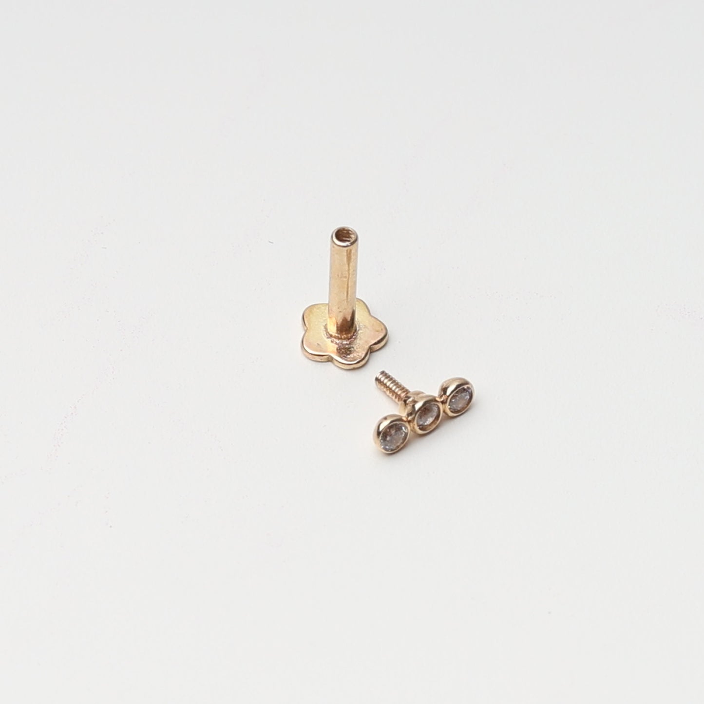 14K Gold Tiny Jewelled Stud, 16G Internally Threaded Labret, Ultra Tiny Three Dots Labret, 14K Gold Flat Back, 14K Cartilage Stud