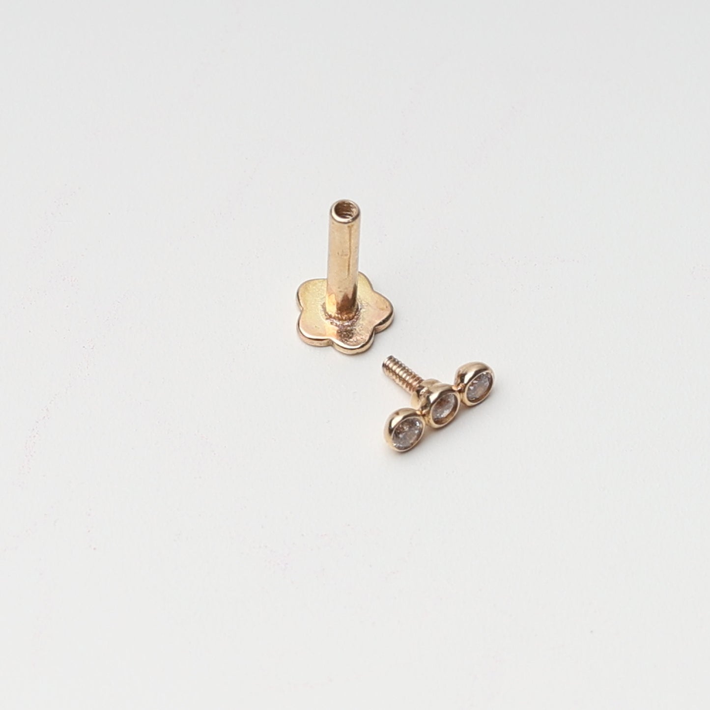 14K Gold Tiny Jewelled Stud, 16G Internally Threaded Labret, Ultra Tiny Three Dots Labret, 14K Gold Flat Back, 14K Cartilage Stud