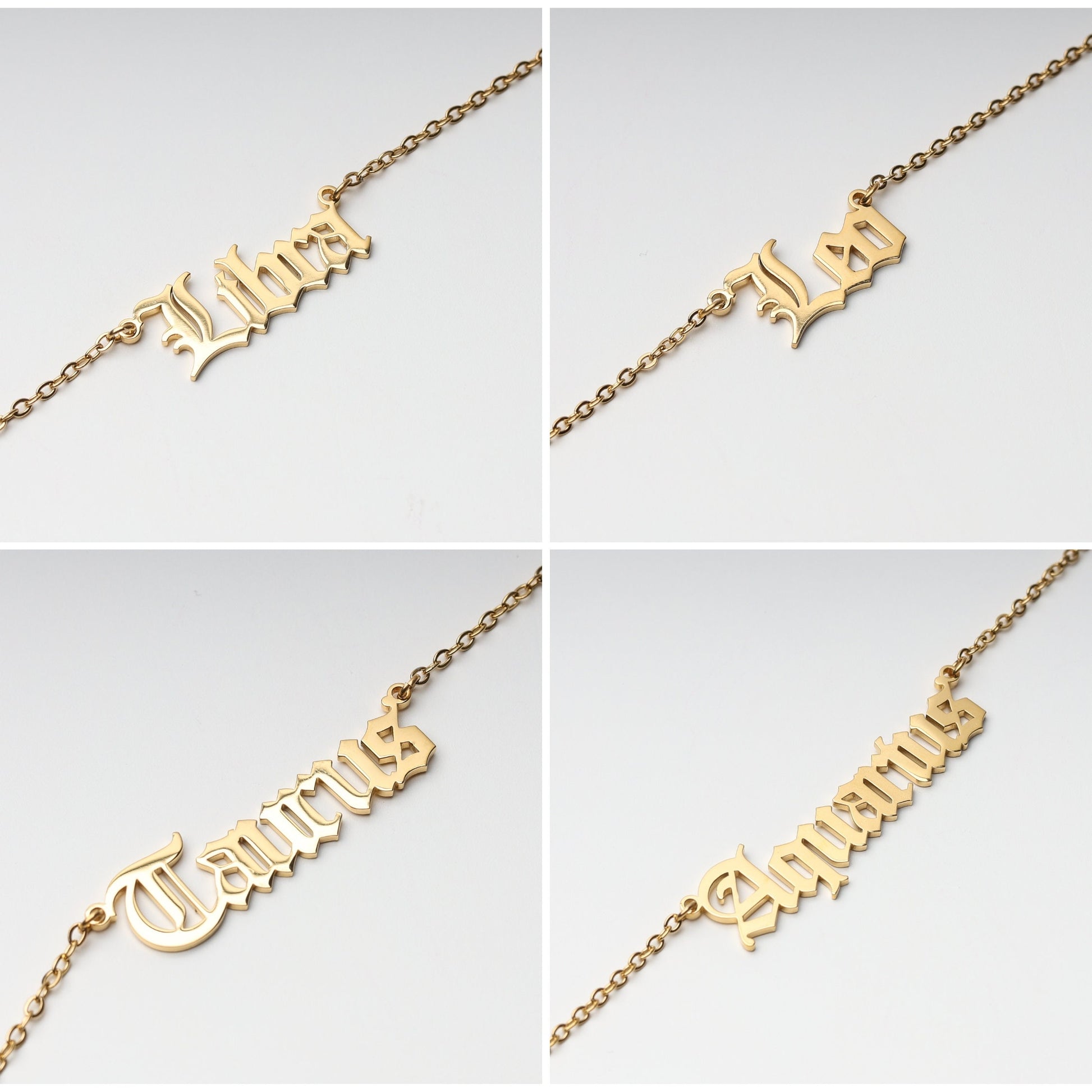 Star Sign Necklace, All Star Signs, Word Necklace, Zodiac, Astrology, Gold Filled Stainless Steel Name Plate Necklace Chain